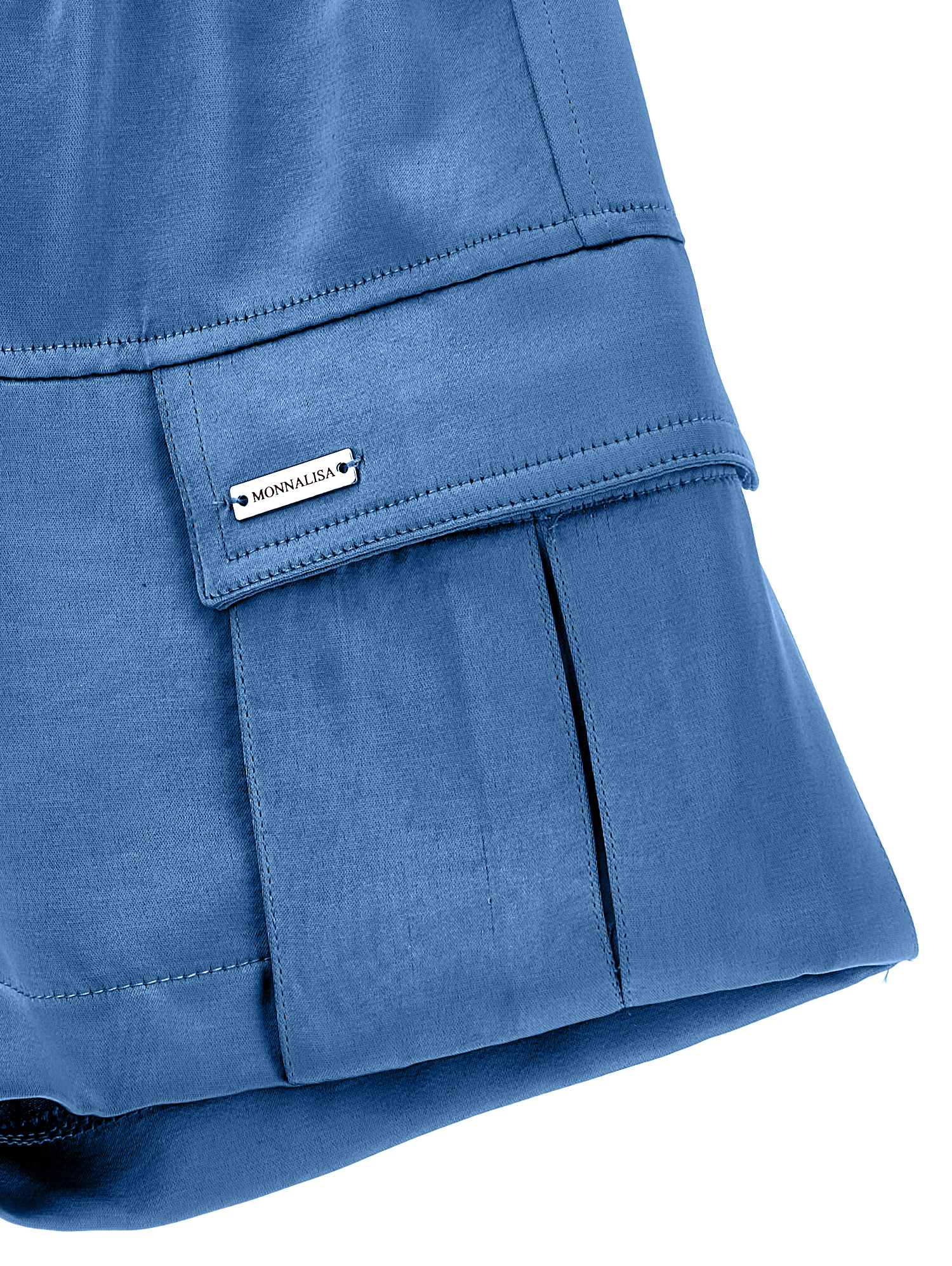 Monnalisa Chic Satin Cargo Bermuda Shorts In Steel Blue
