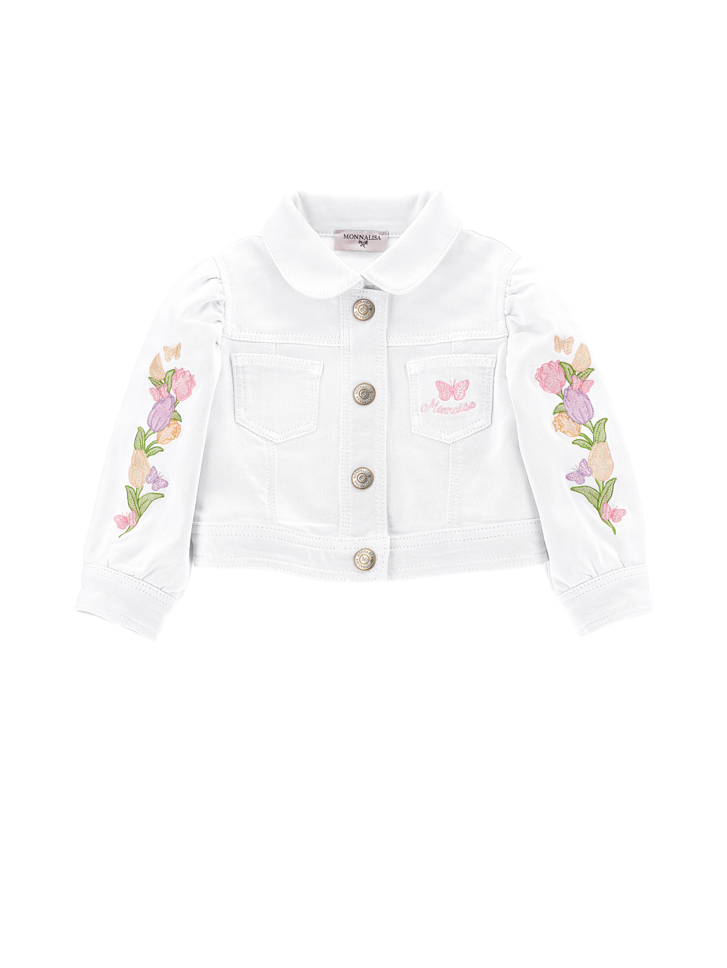 Monnalisa Embroidered Denim Jacket In White