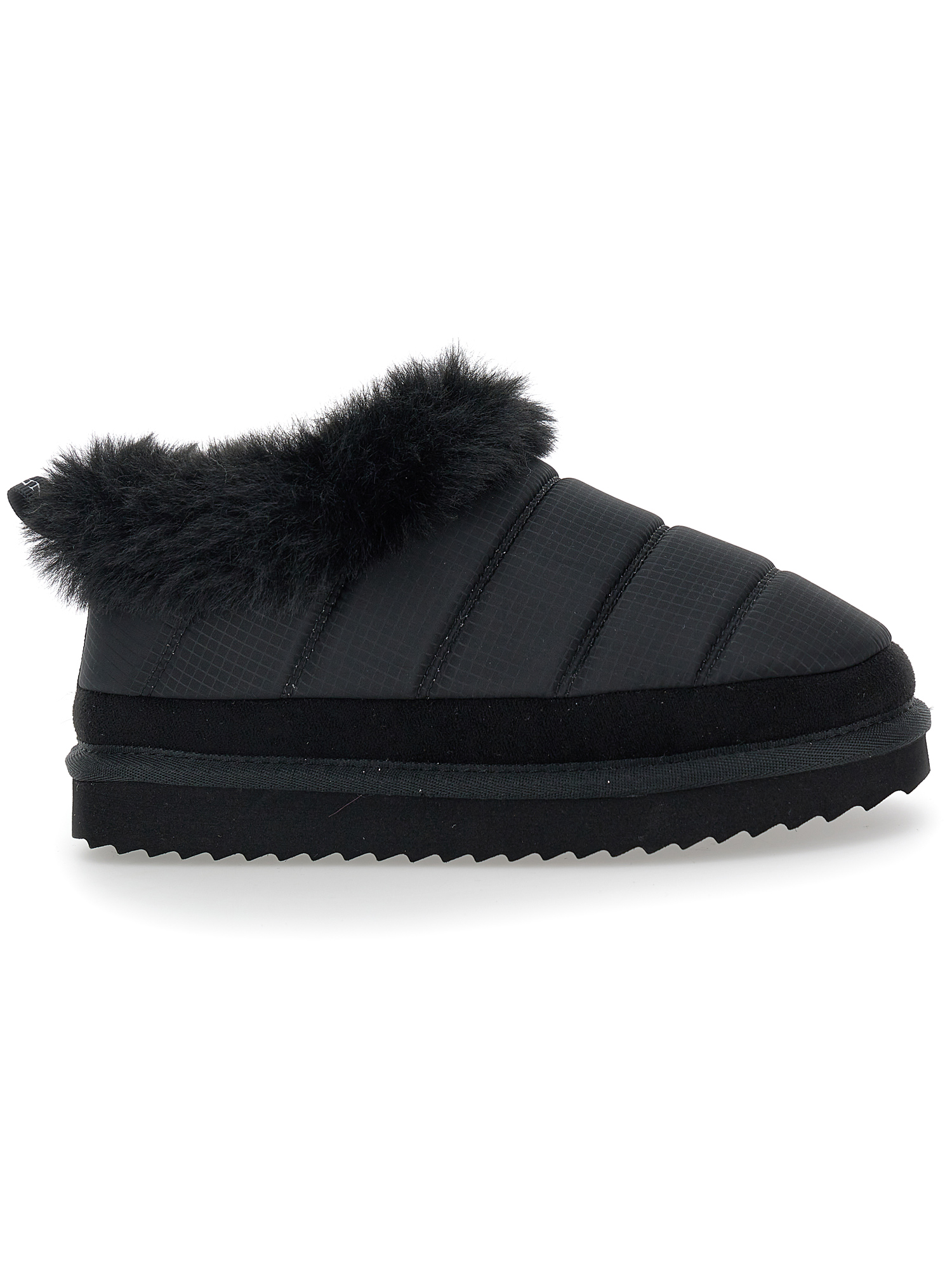Monnalisa Technical Fabric And Plush Slip-ons In Black