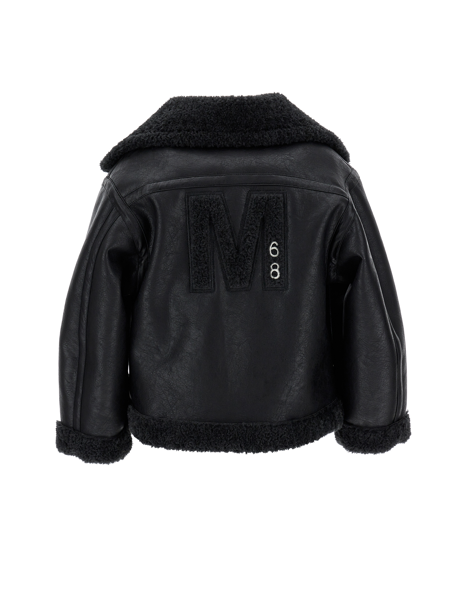 Shop Monnalisa Plush Aviator Jacket In Black