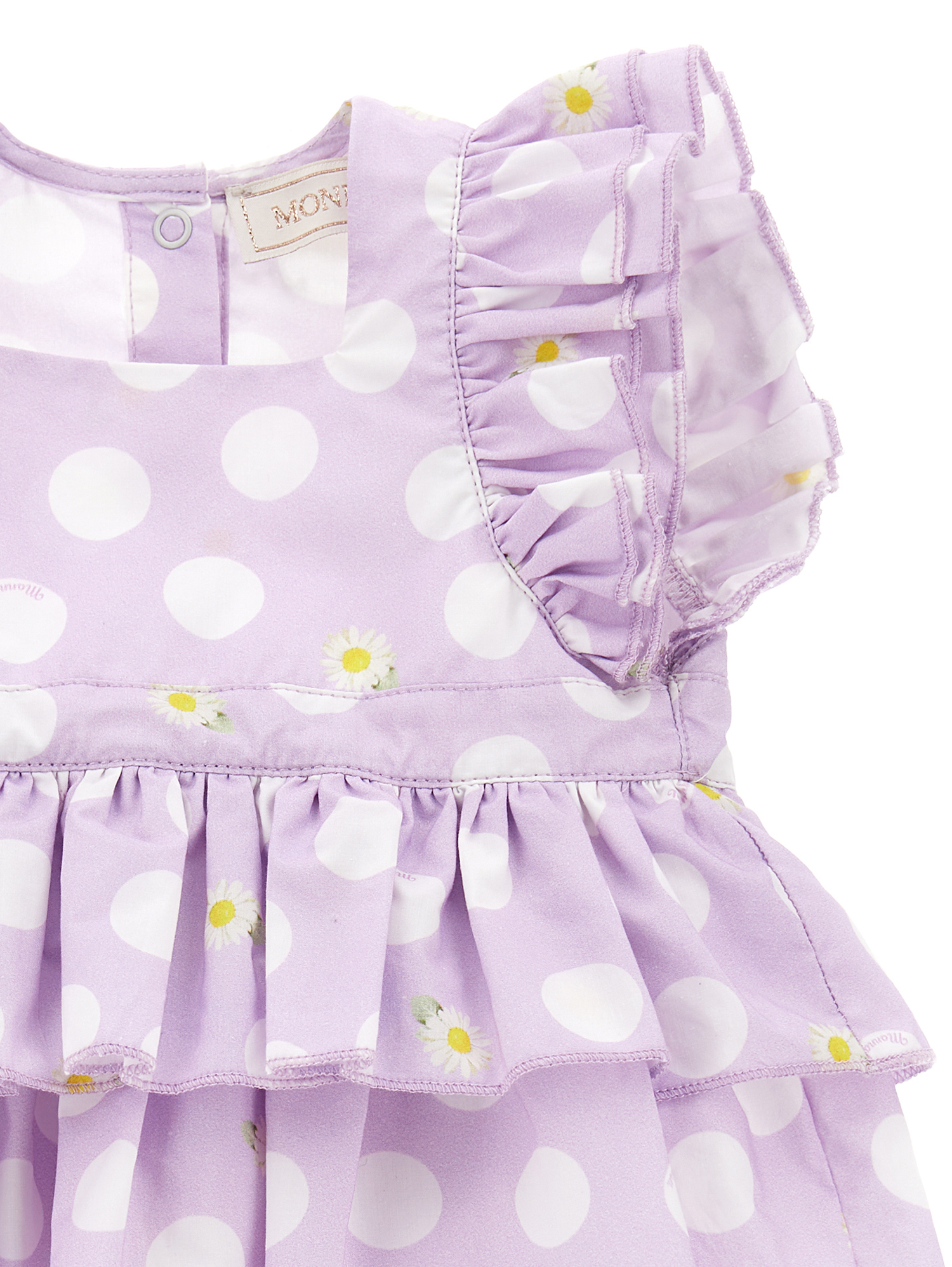 Monnalisa Polka Dot Poplin Romper In Wisteria + White
