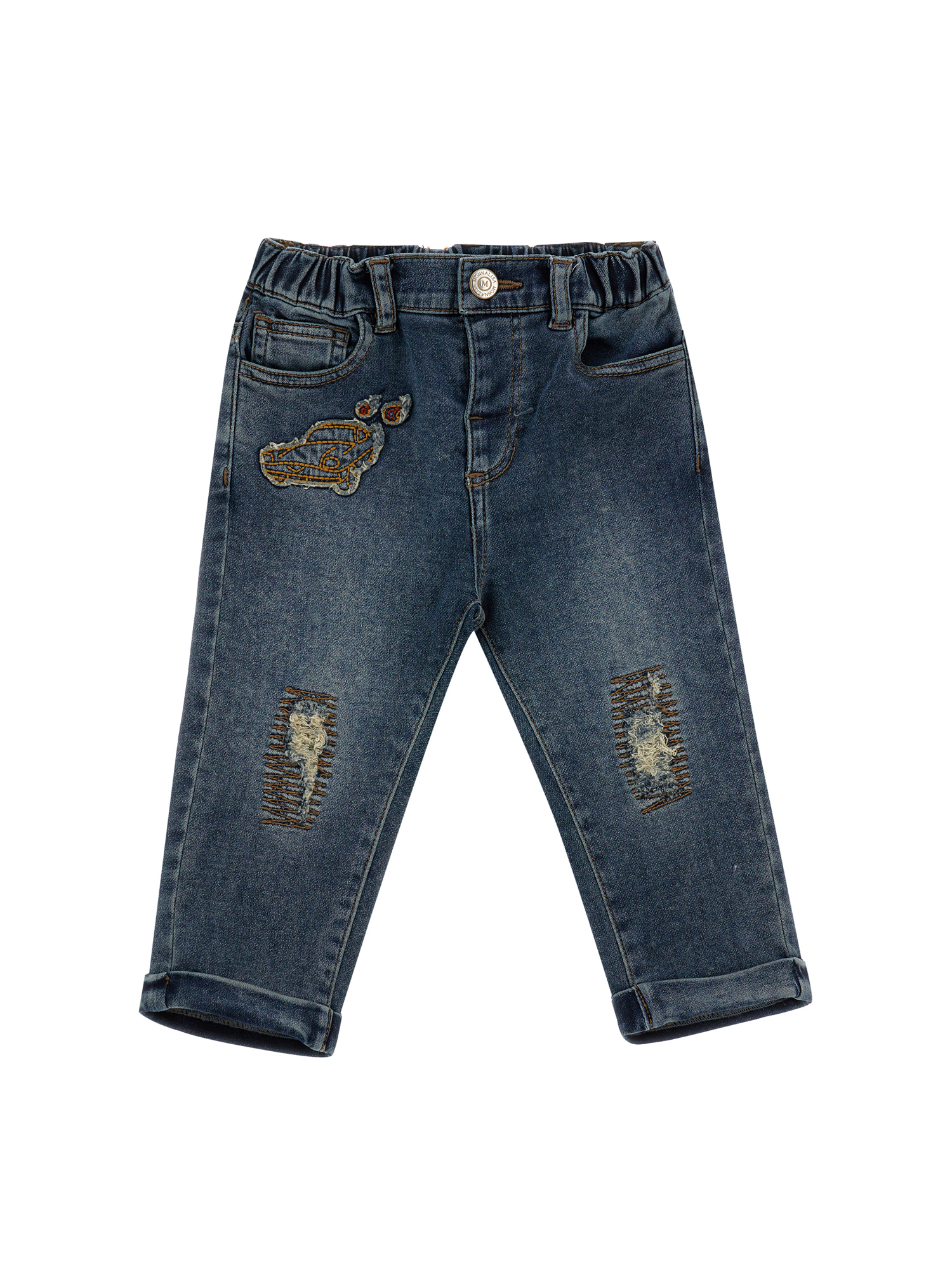 Monnalisa Jeans With Turn-ups In Denim Blue + Ecru