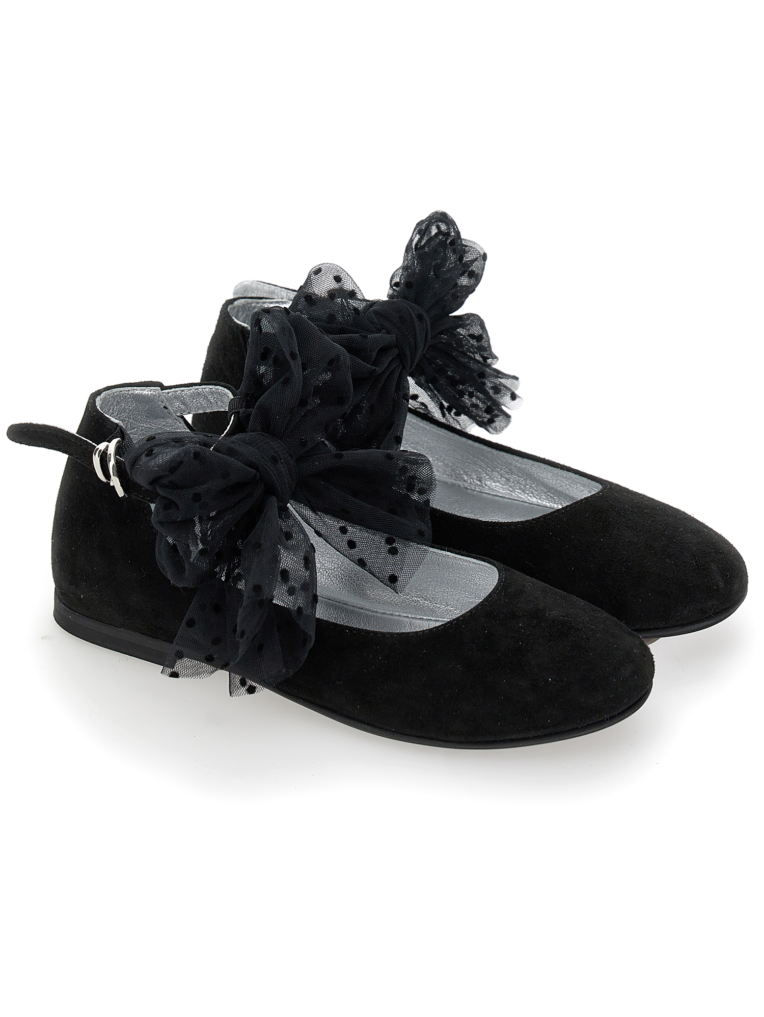 Shop Monnalisa Suede Ballet Flats With Bow In Black
