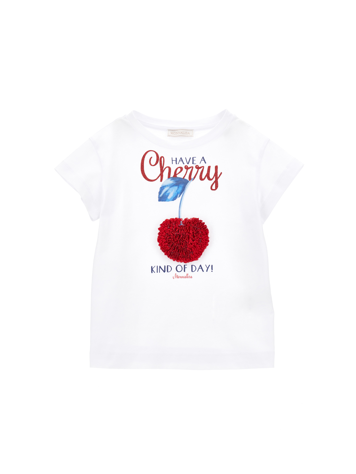 Monnalisa Kids'   Maxi Jersey T-shirt With Cherry In Tulle In White