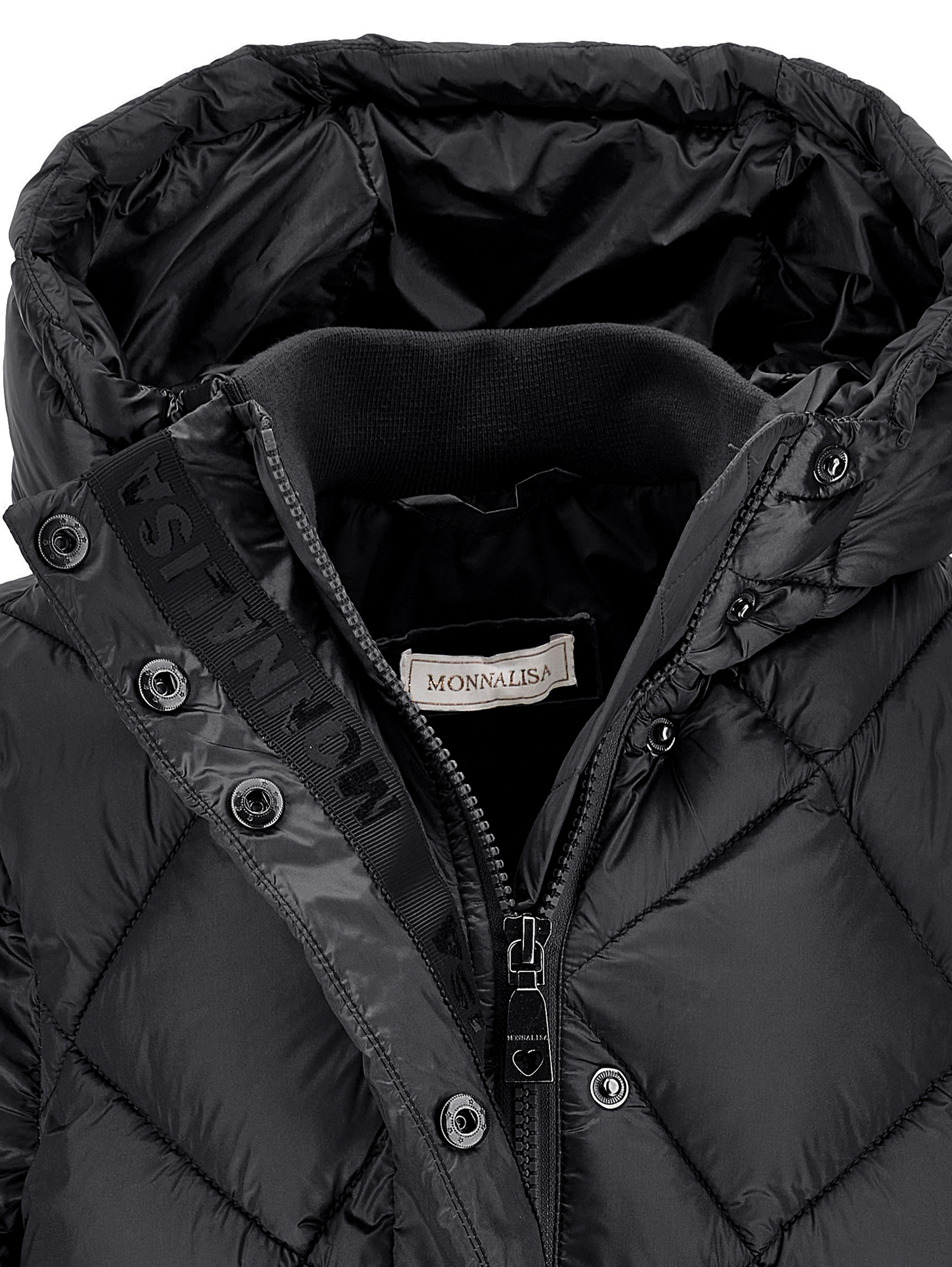 Monnalisa Long Padded Satin-style Jacket In Black