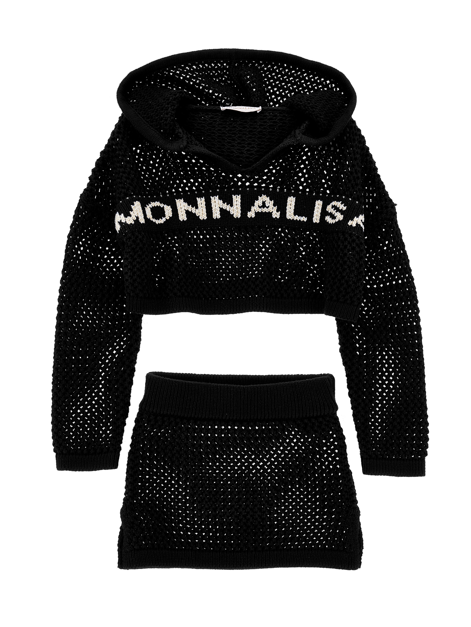 Monnalisa Open-knit Skirt Set In Black