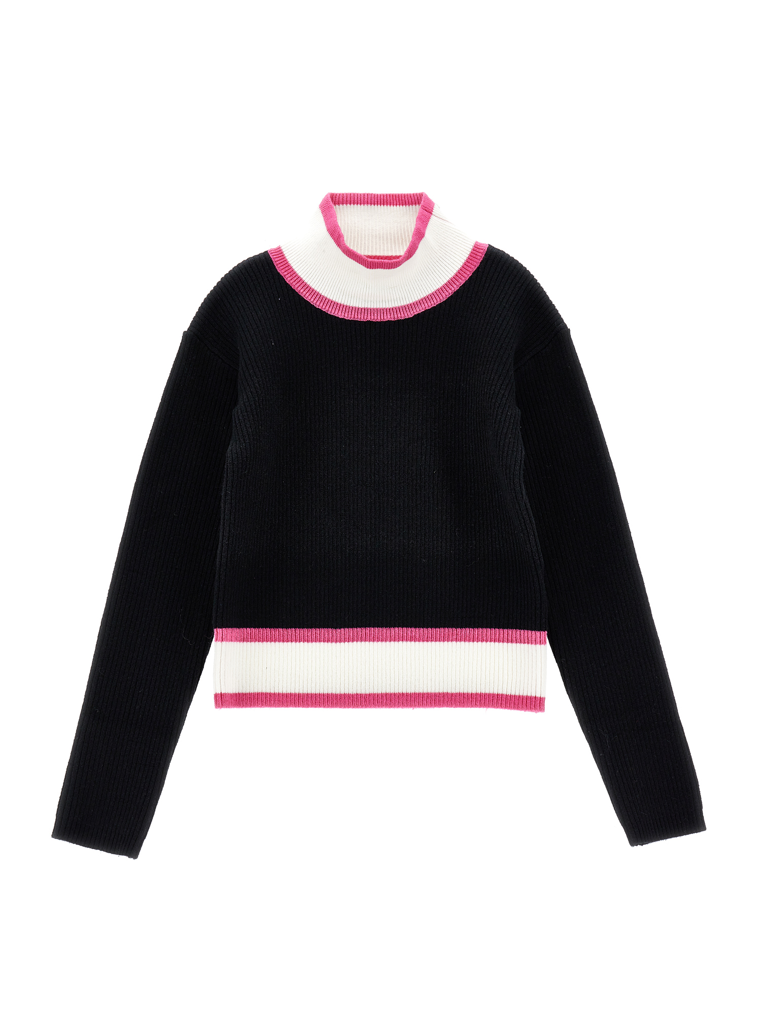Monnalisa Ribbed Mini Sweater In Black + Fuchsia