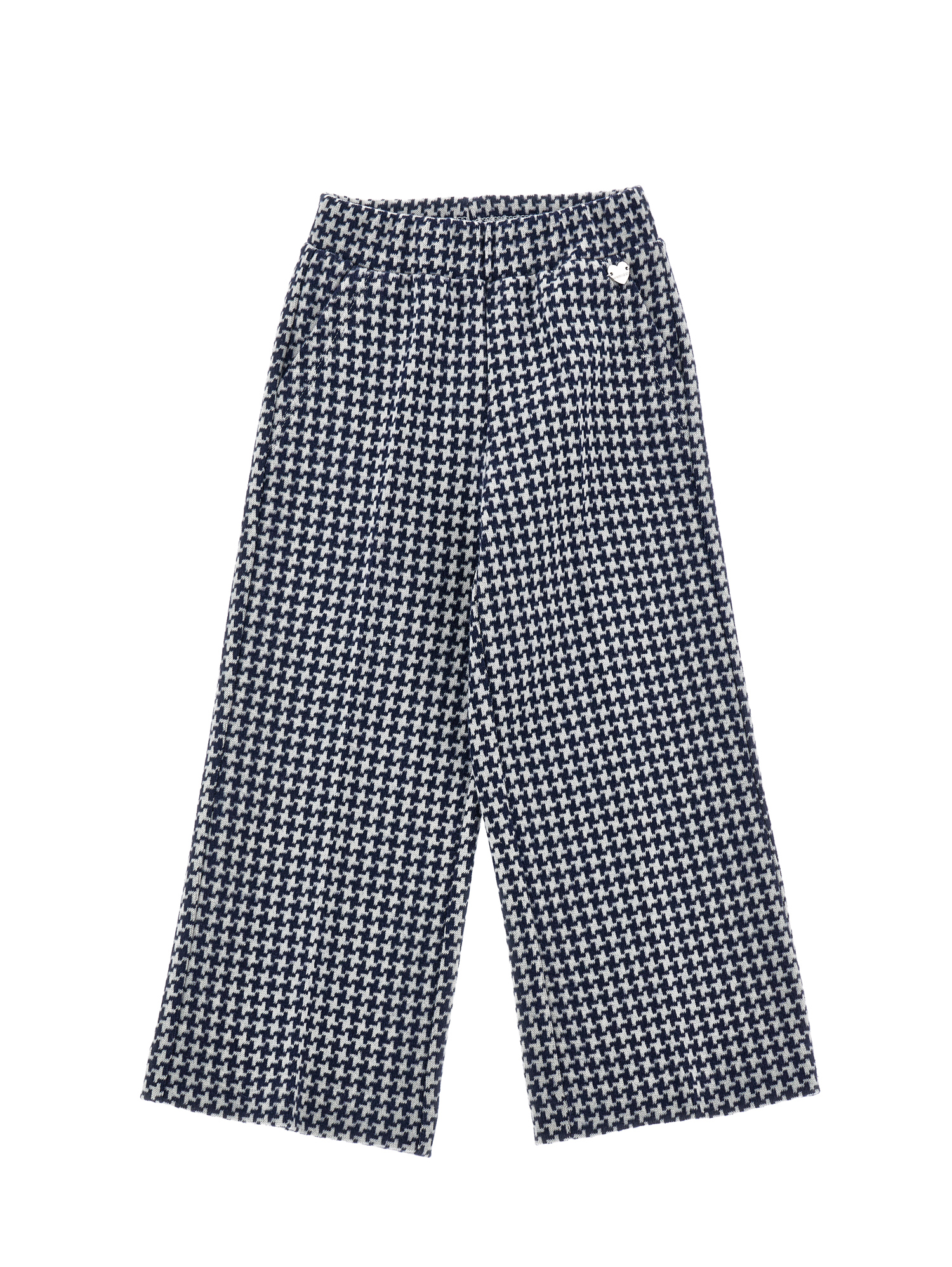 Monnalisa Knit Palazzo Trousers In Cream + Navy Blue