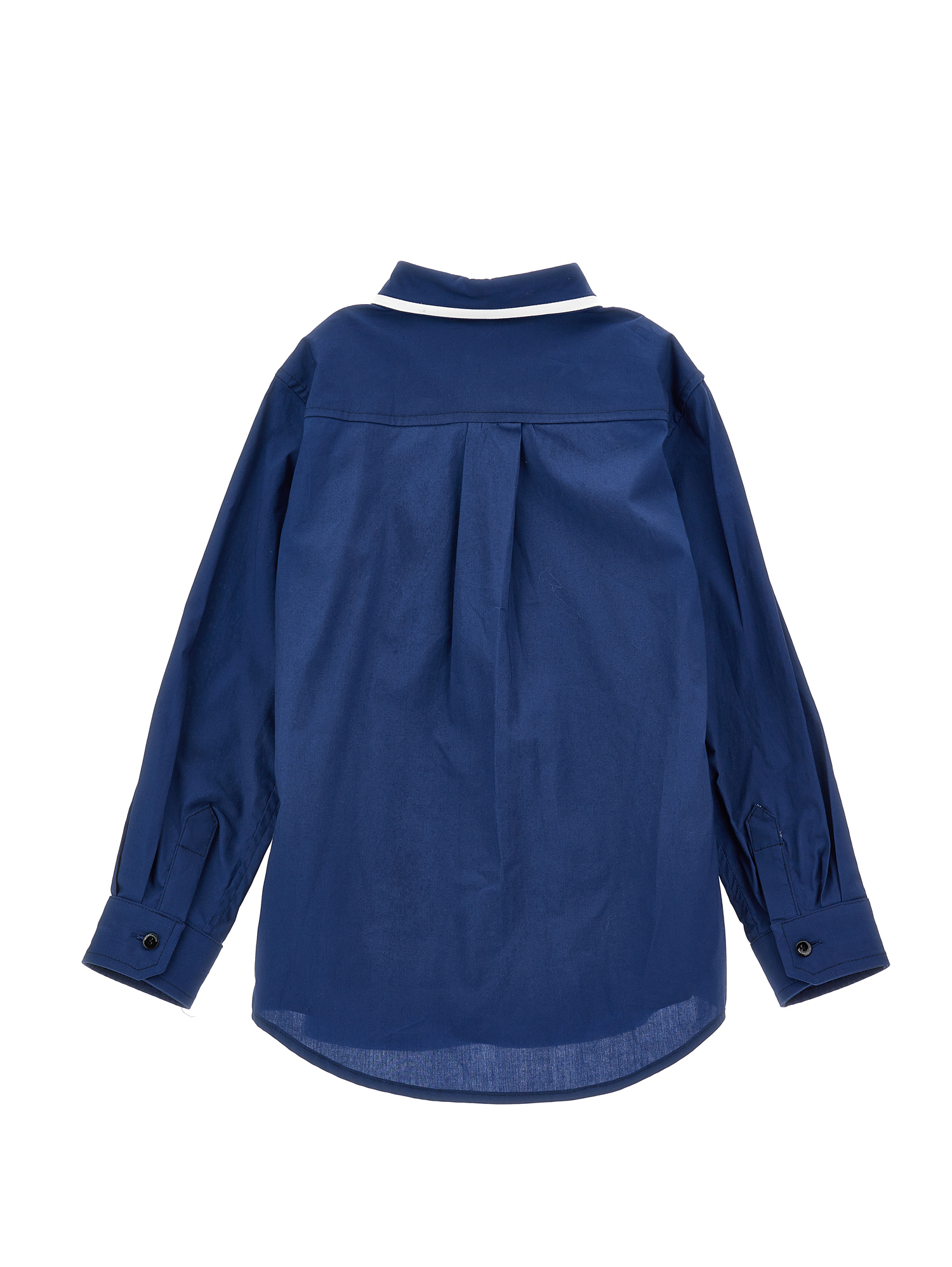 Monnalisa Stretch Poplin Shirt In Blue + Cream
