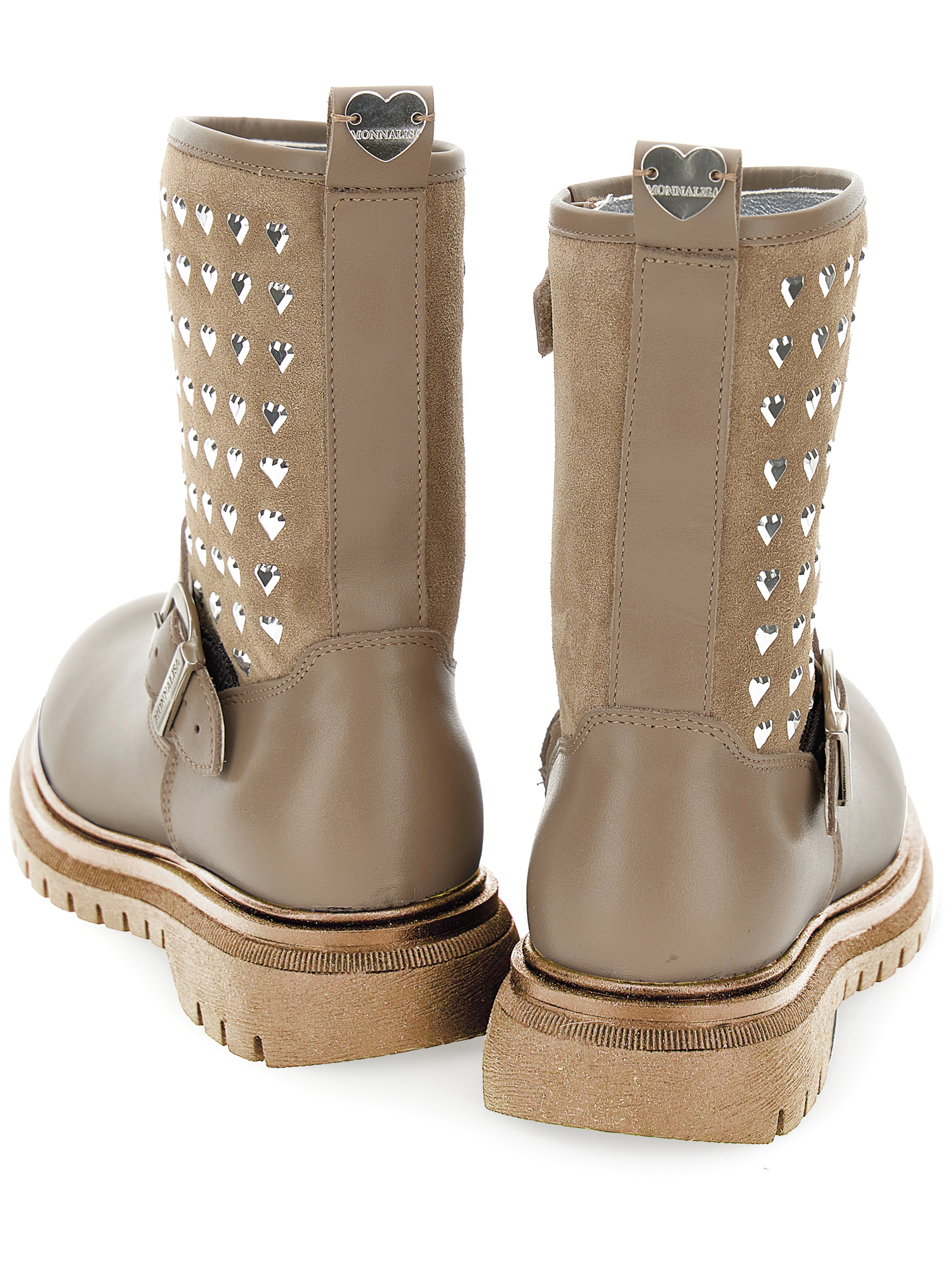 Monnalisa Leather Boots With Studs In Dove Grey