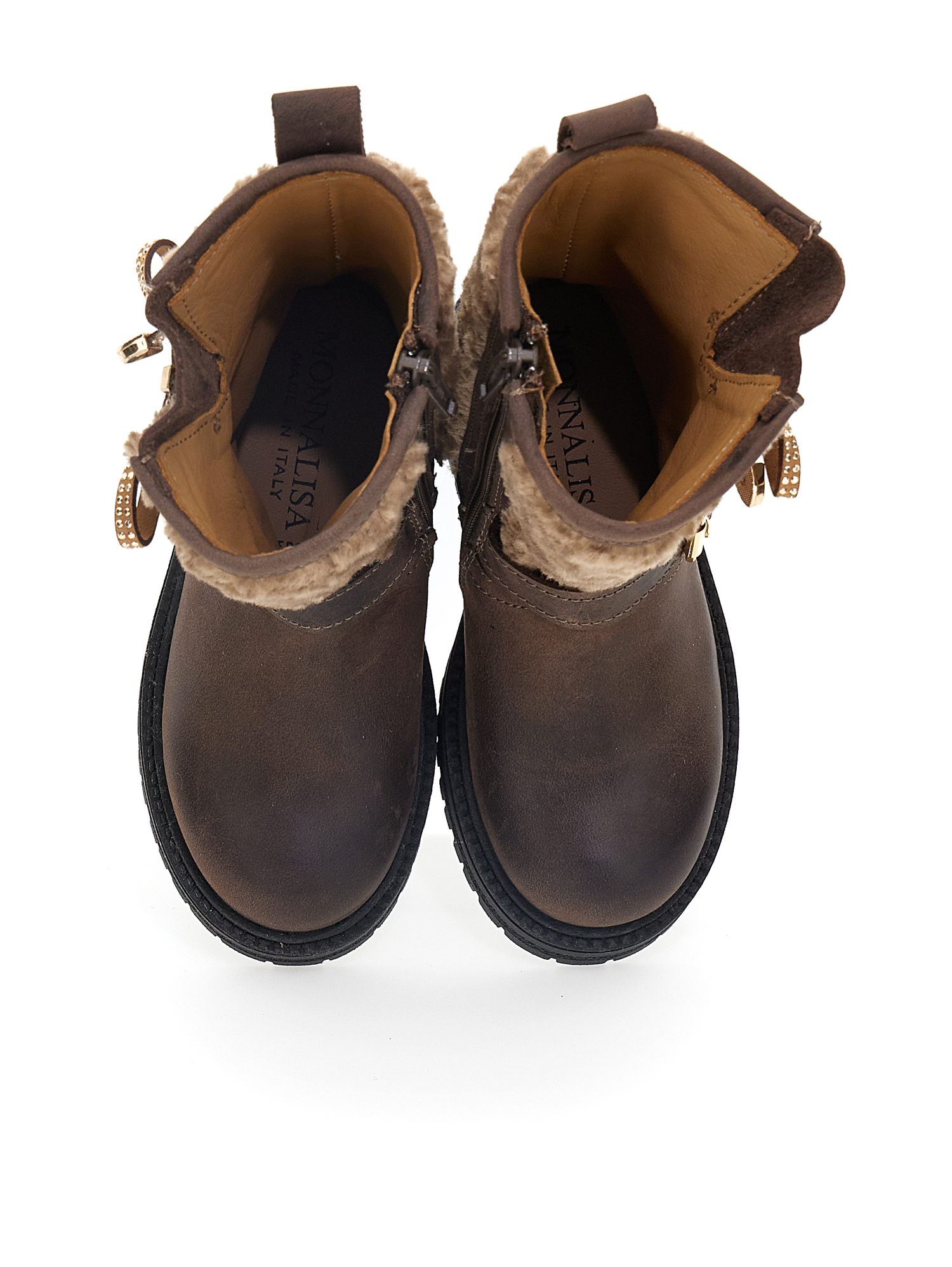Shop Monnalisa Nubuck And Wool Bow Boots In Dark Brown