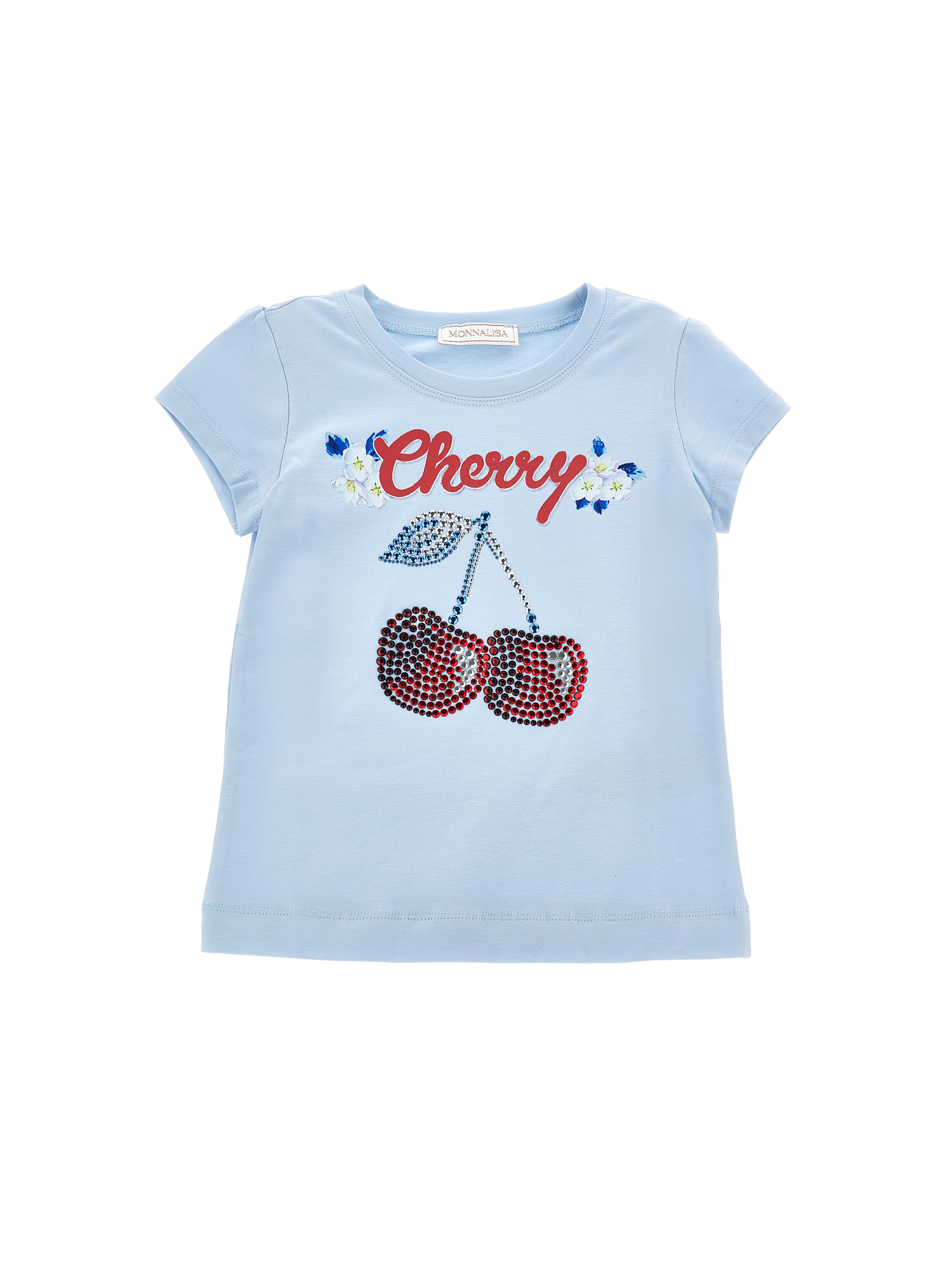 Monnalisa T-shirt cotone ricamo ciliegie