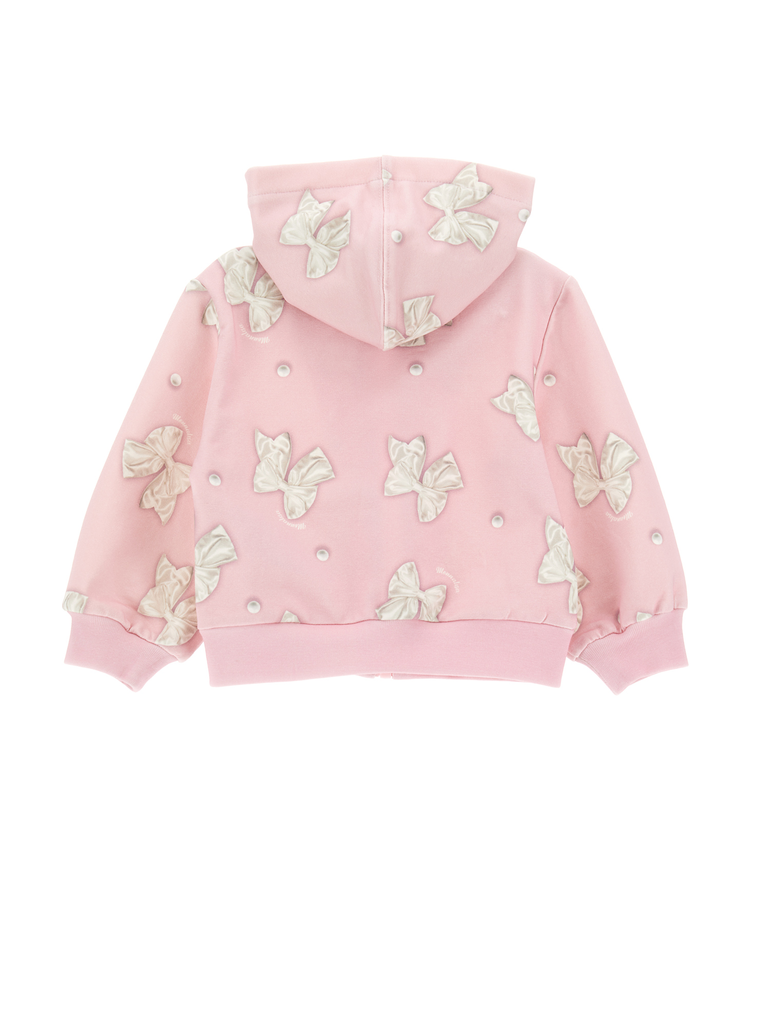 Monnalisa Bow Print Hoodie In Antique Rose + Cream