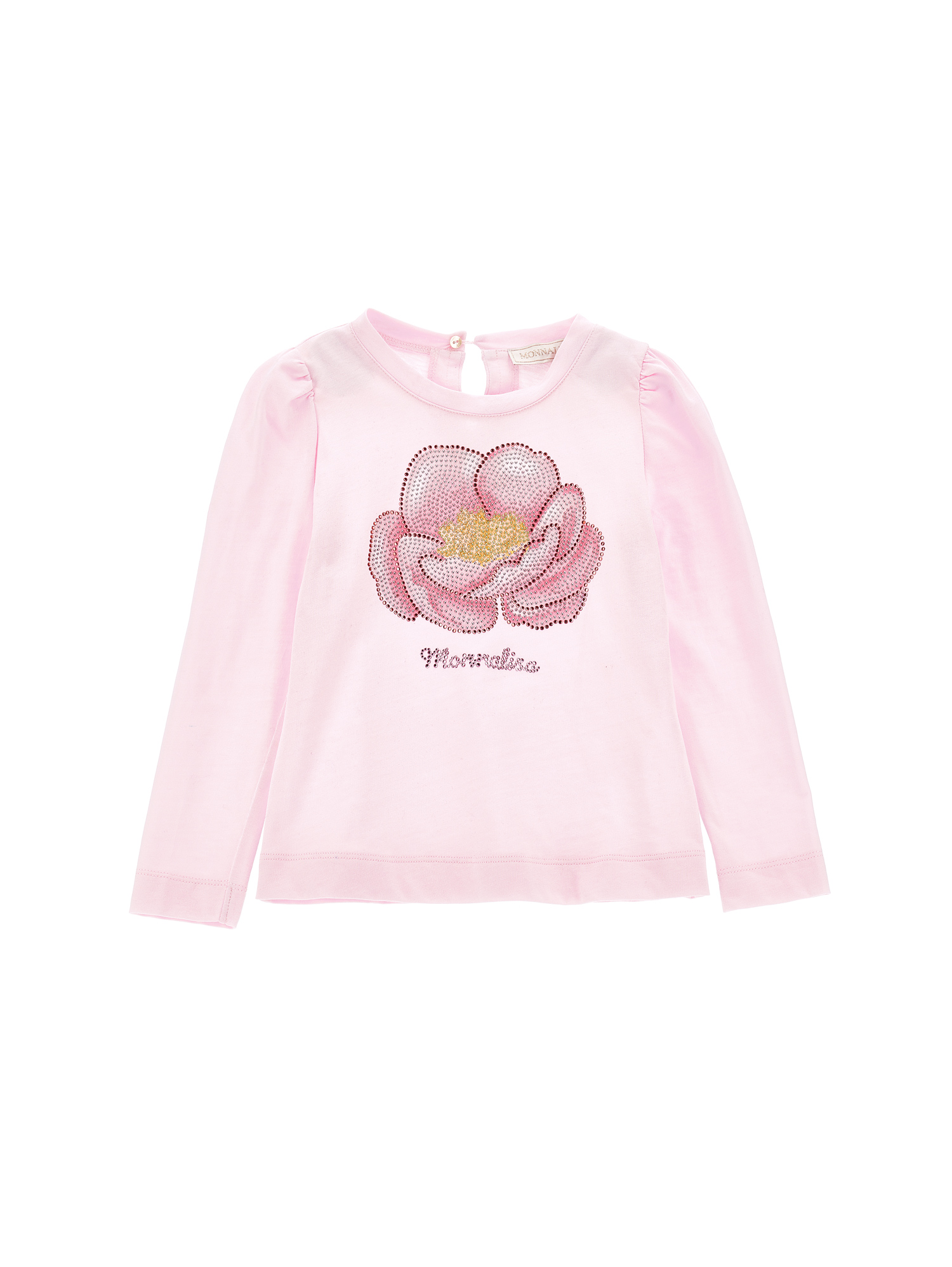 Monnalisa Kids'   Cotton T-shirt With Anemone Embroidery In Dusty Pink Rose