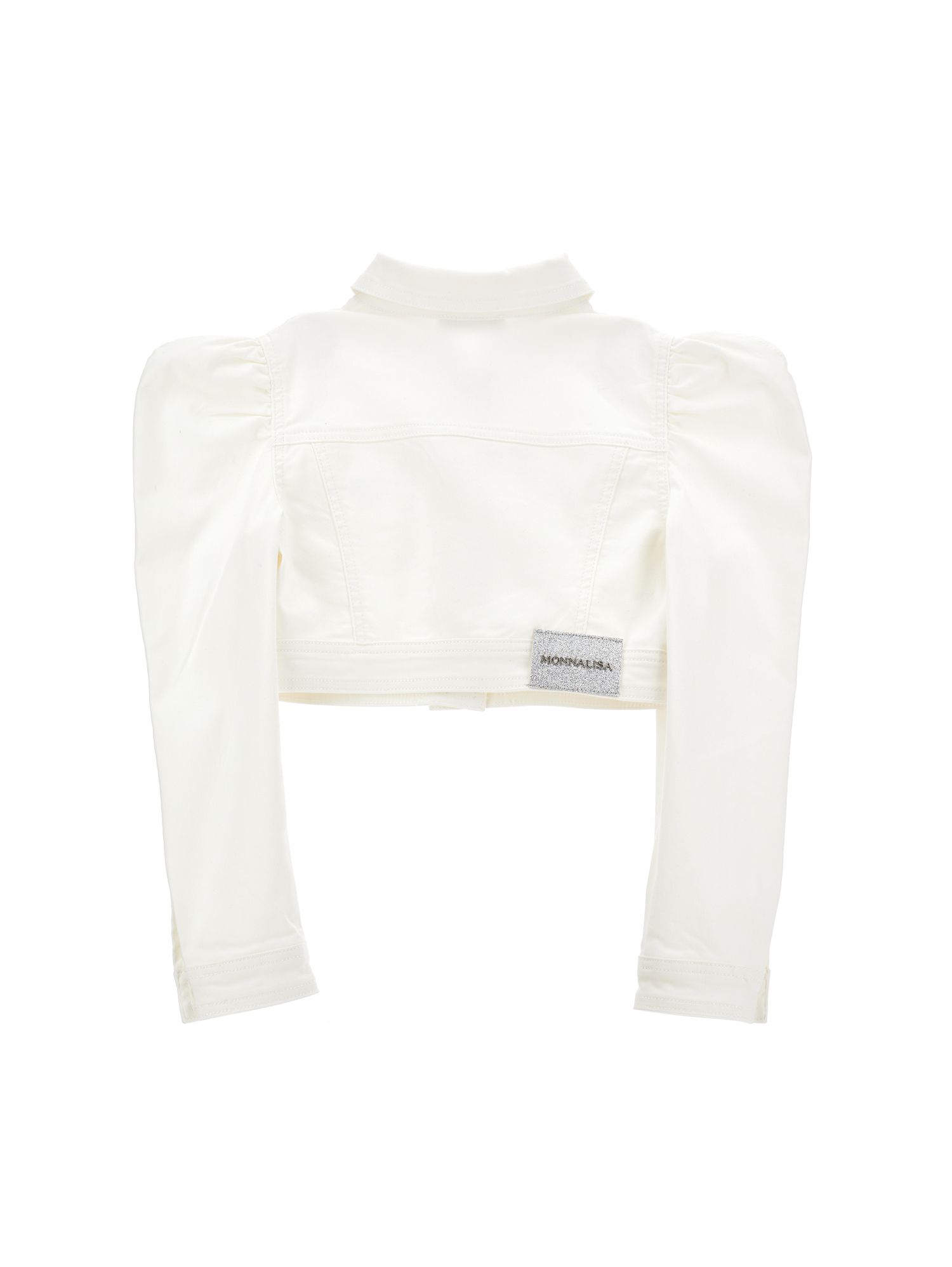 Monnalisa Denim Jacket With Jewel Buttons In Cream