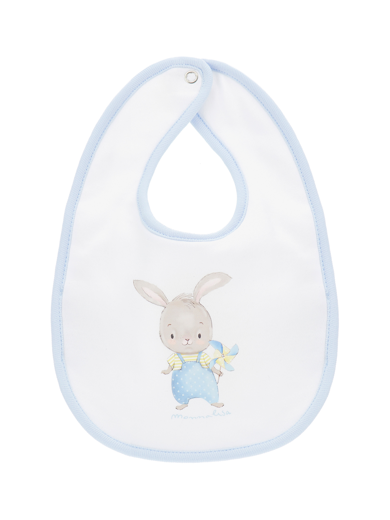 Monnalisa Baby Bunny Cotton Bib In White + Cloud