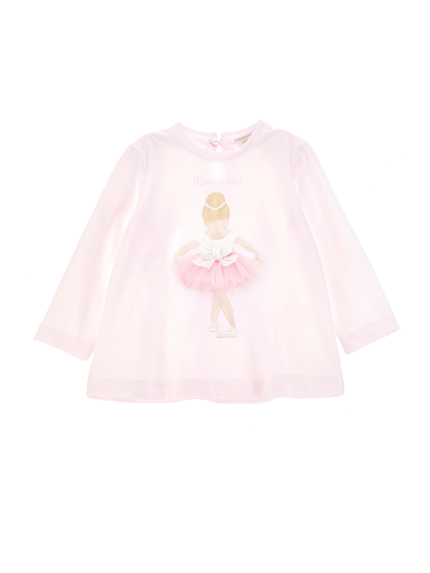 Monnalisa Ballerina Print Cotton Maxi T-shirt In Dusty Pink Rose