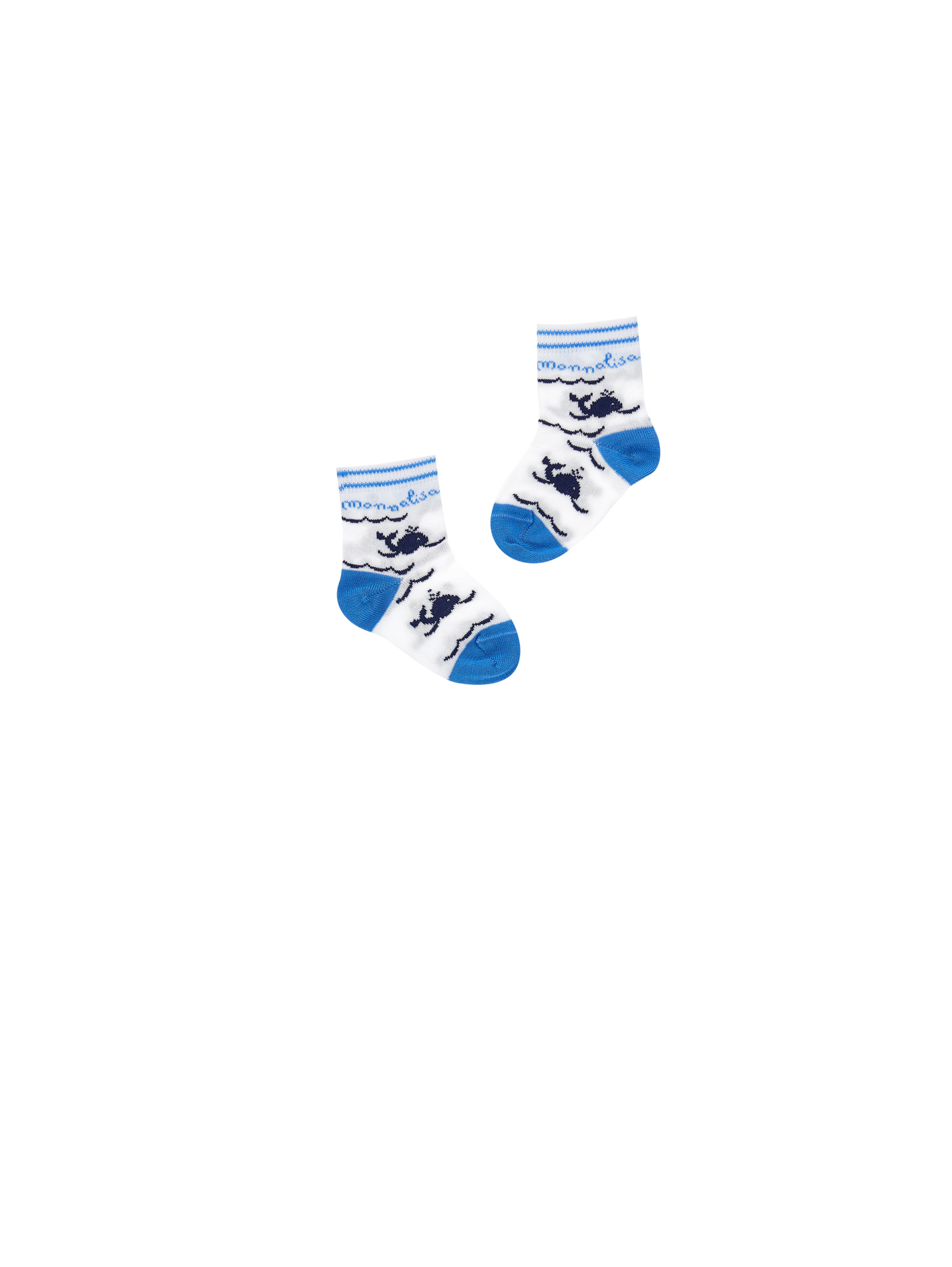 Monnalisa Set Of Lisle Thread Socks In White + Blue