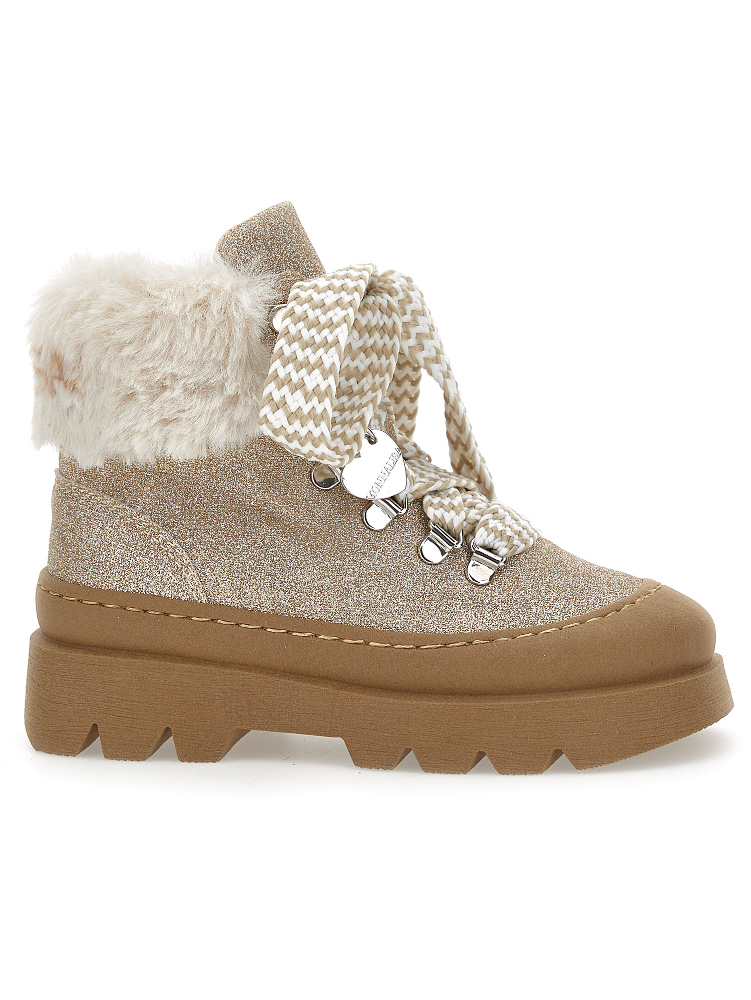 Monnalisa Glitter Sheepskin Boots In Glitter Gold