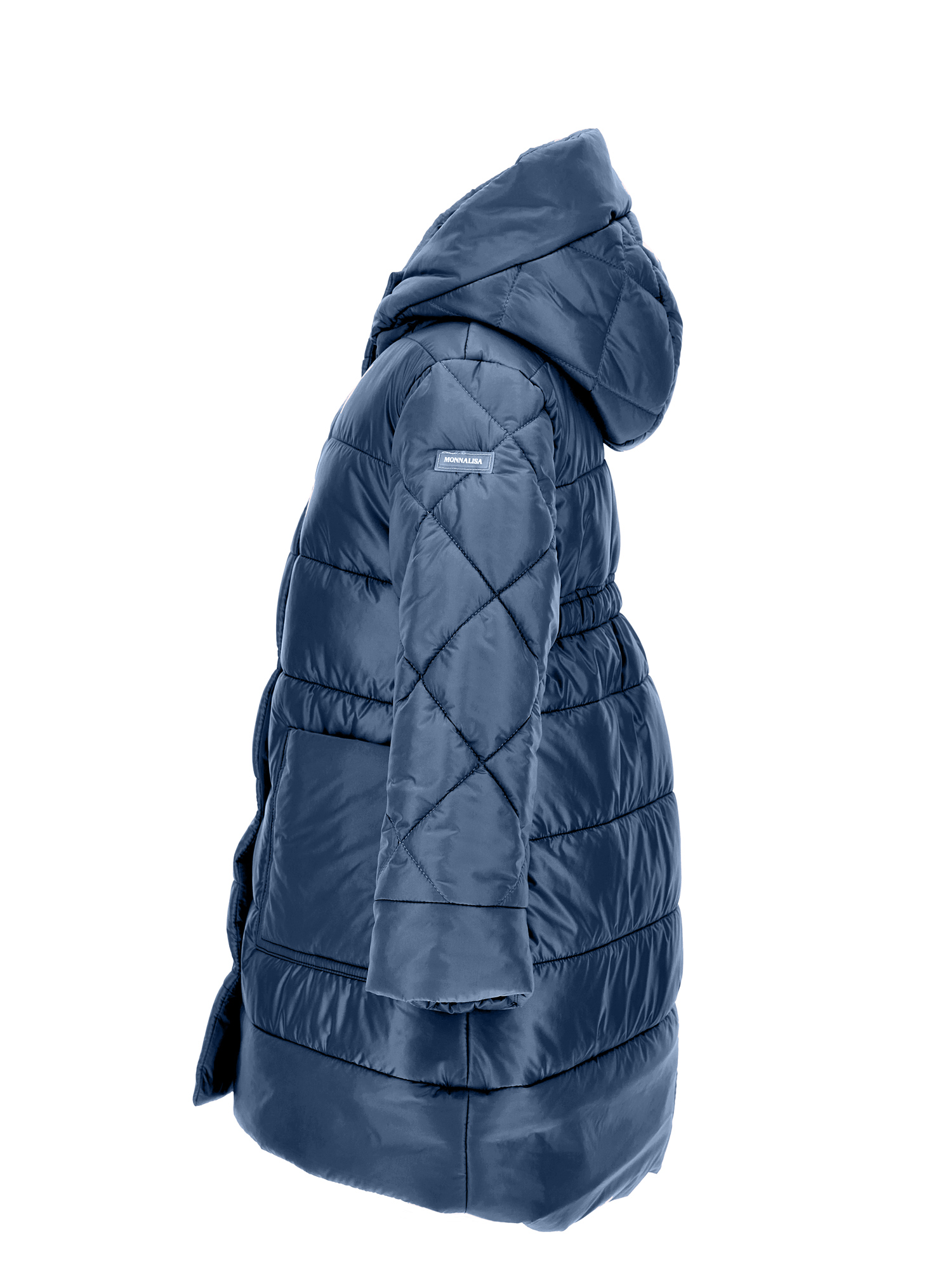 Monnalisa Quilted Technical Fabric Coat In Navy Blue