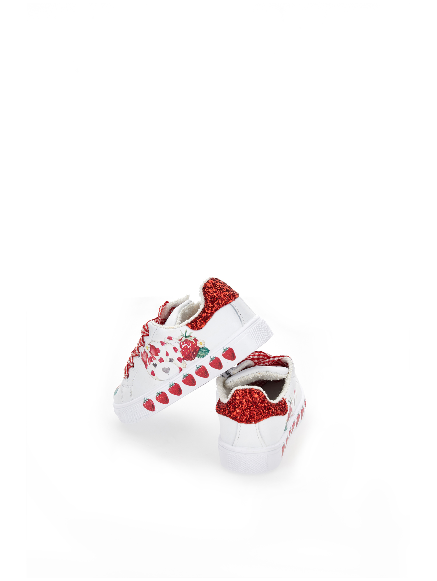 Shop Monnalisa Strawberry Print Sneakers In White + Red