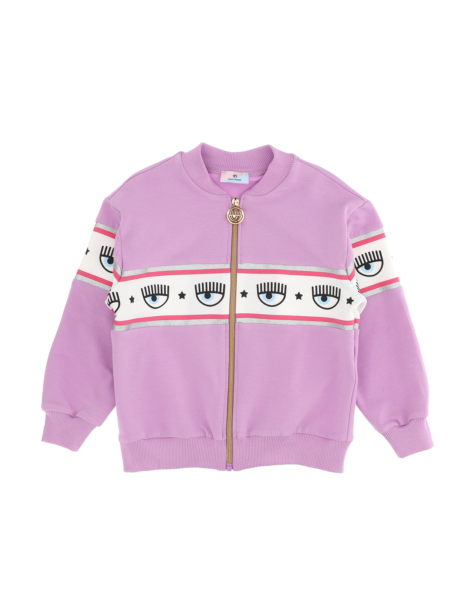 Chiara Ferragni Kids'   Bomber Maxi Logomania Sweatshirt In Violet Tulle
