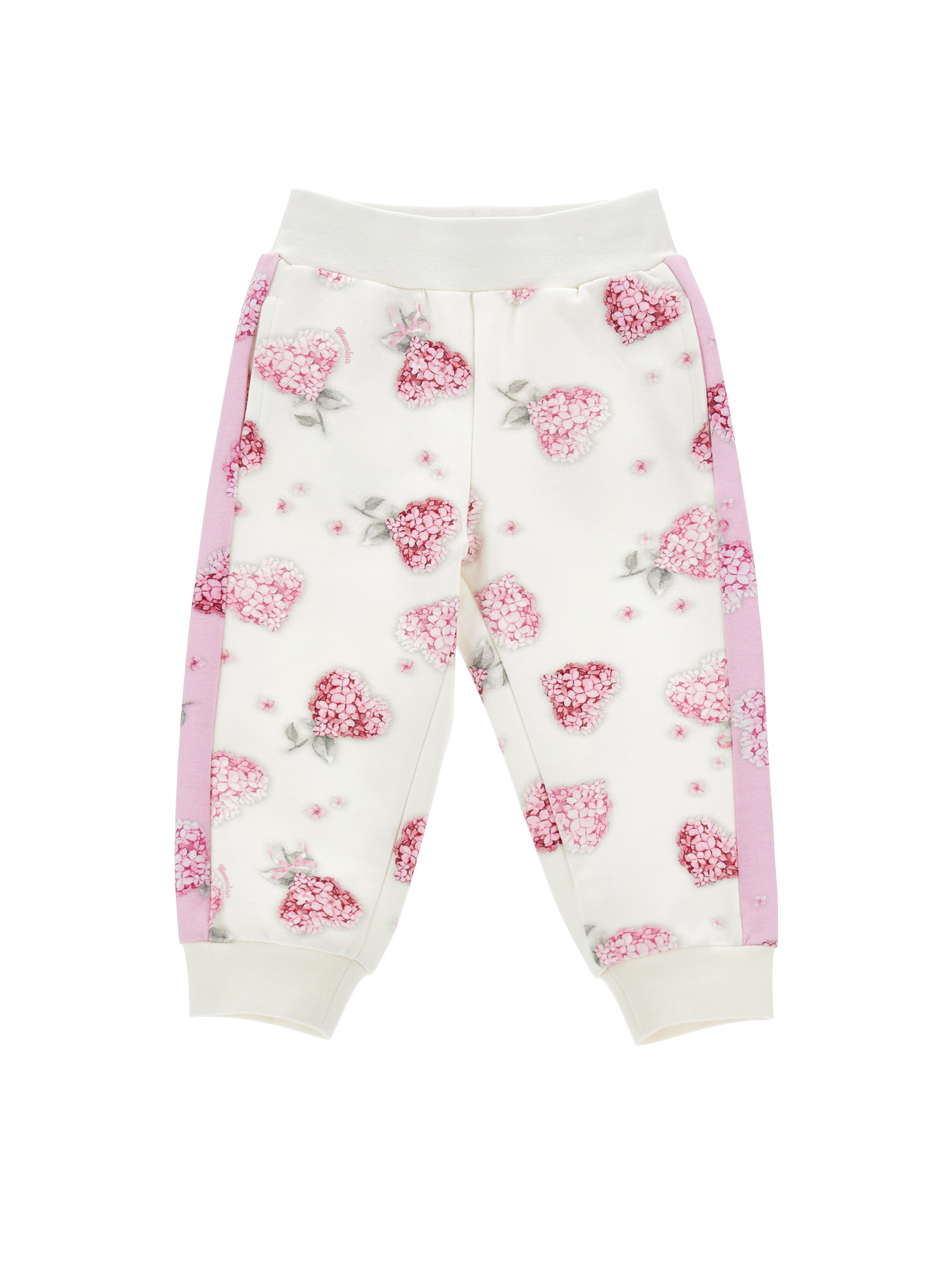Monnalisa Fleece Joggers Flower Printed In Cream