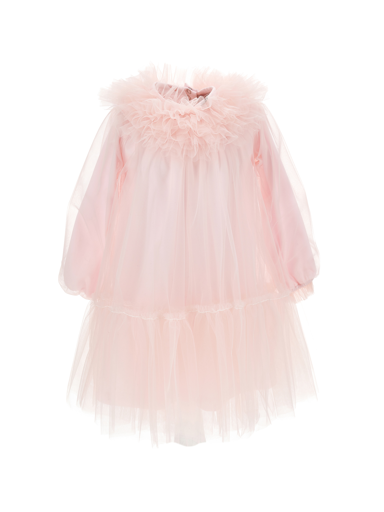 Monnalisa Silk-touch Tulle Dress With Trim In Dusty Pink Rose
