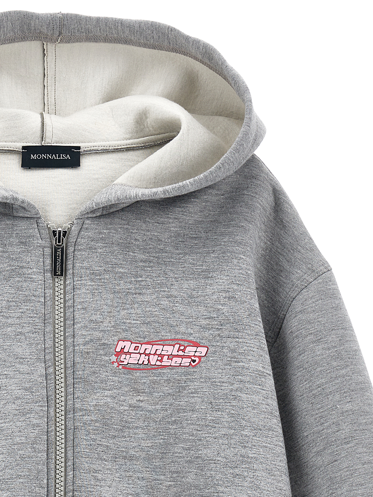 Monnalisa Bonded Neoprene Zip-up Sweatshirt In Grey + Grey