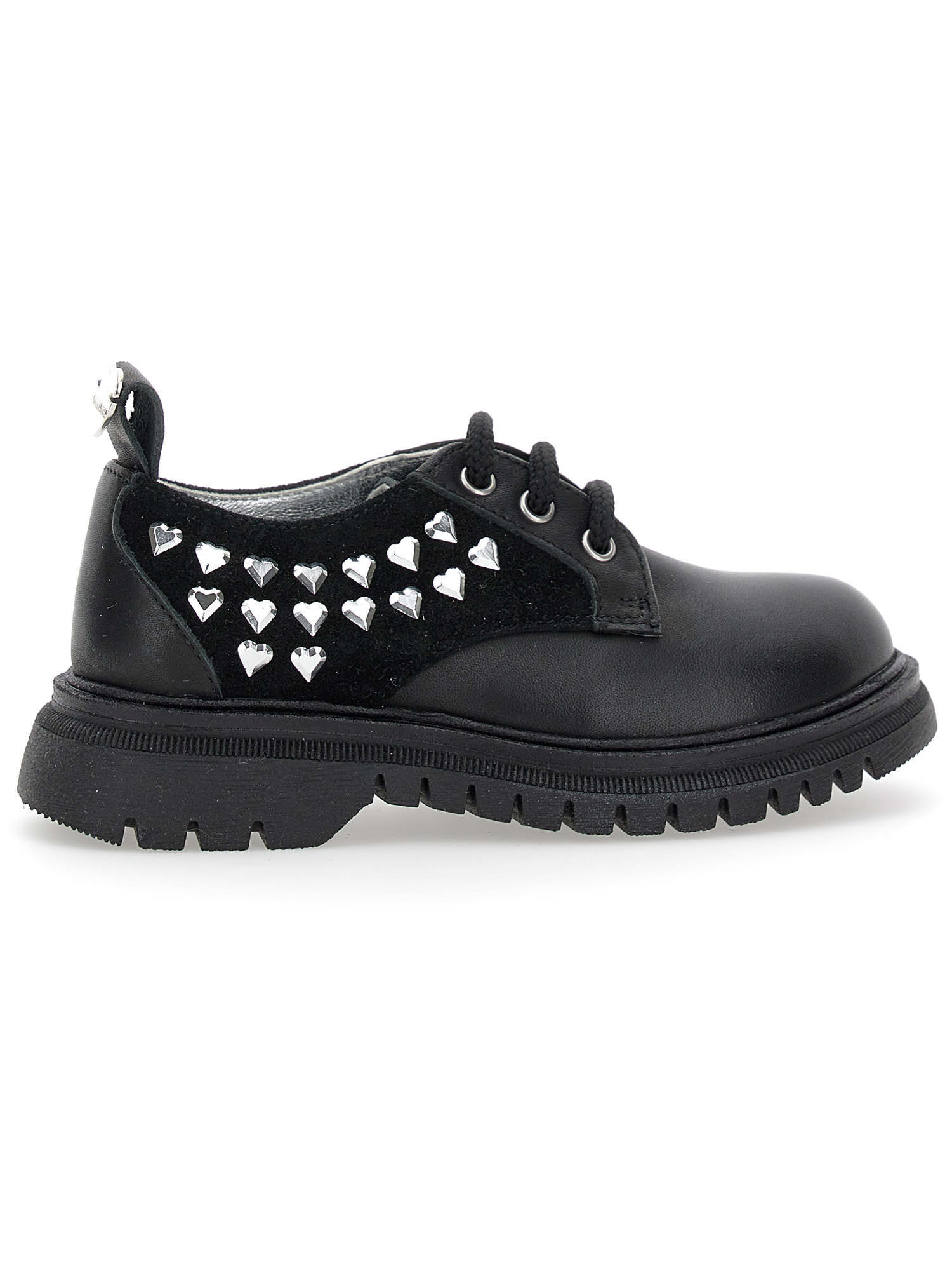Shop Monnalisa Lace-up Leather Shoes With Studs In Black