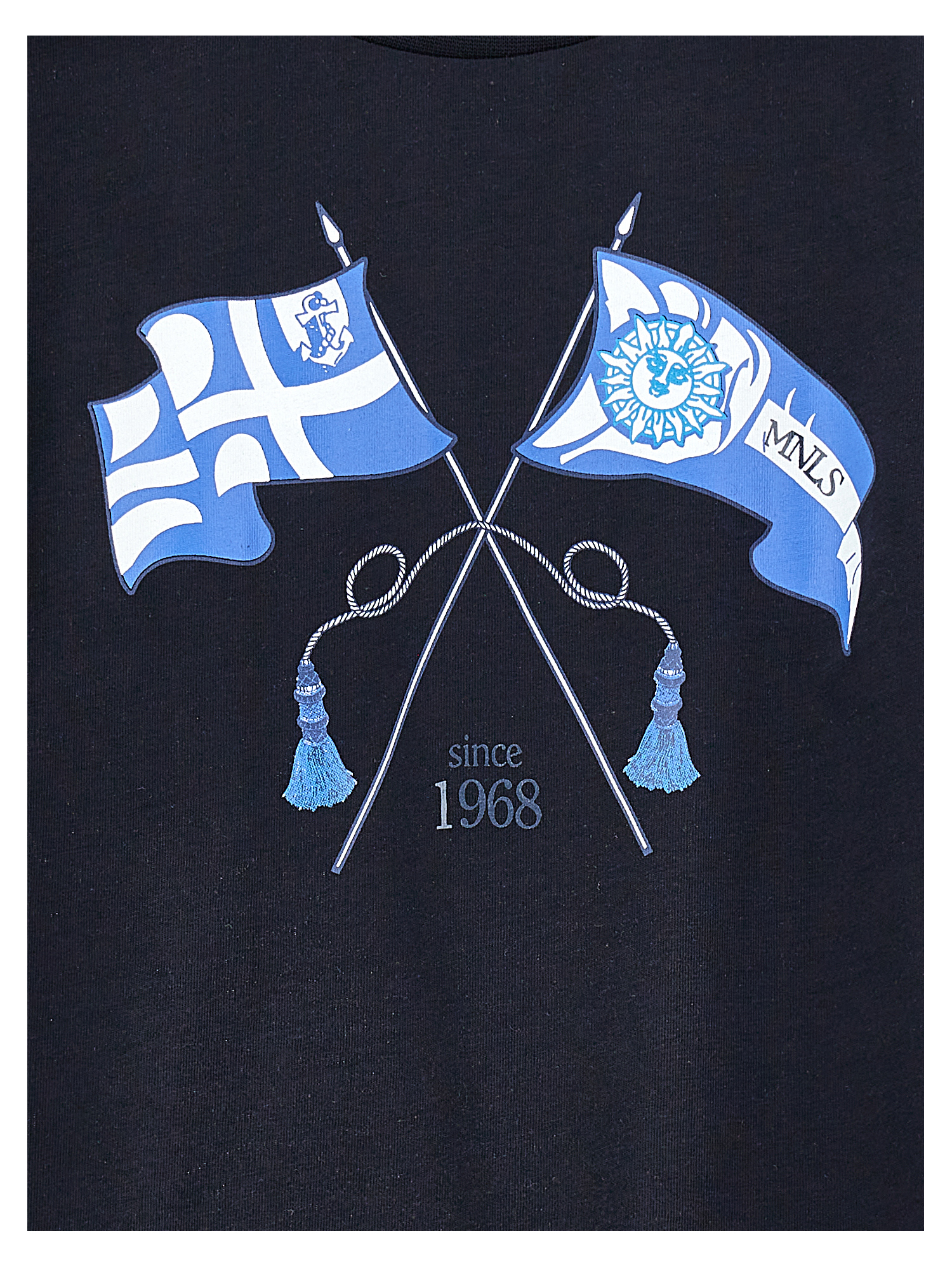 Shop Monnalisa Cotton T-shirt With Nautical Flags Print In Dark Blue