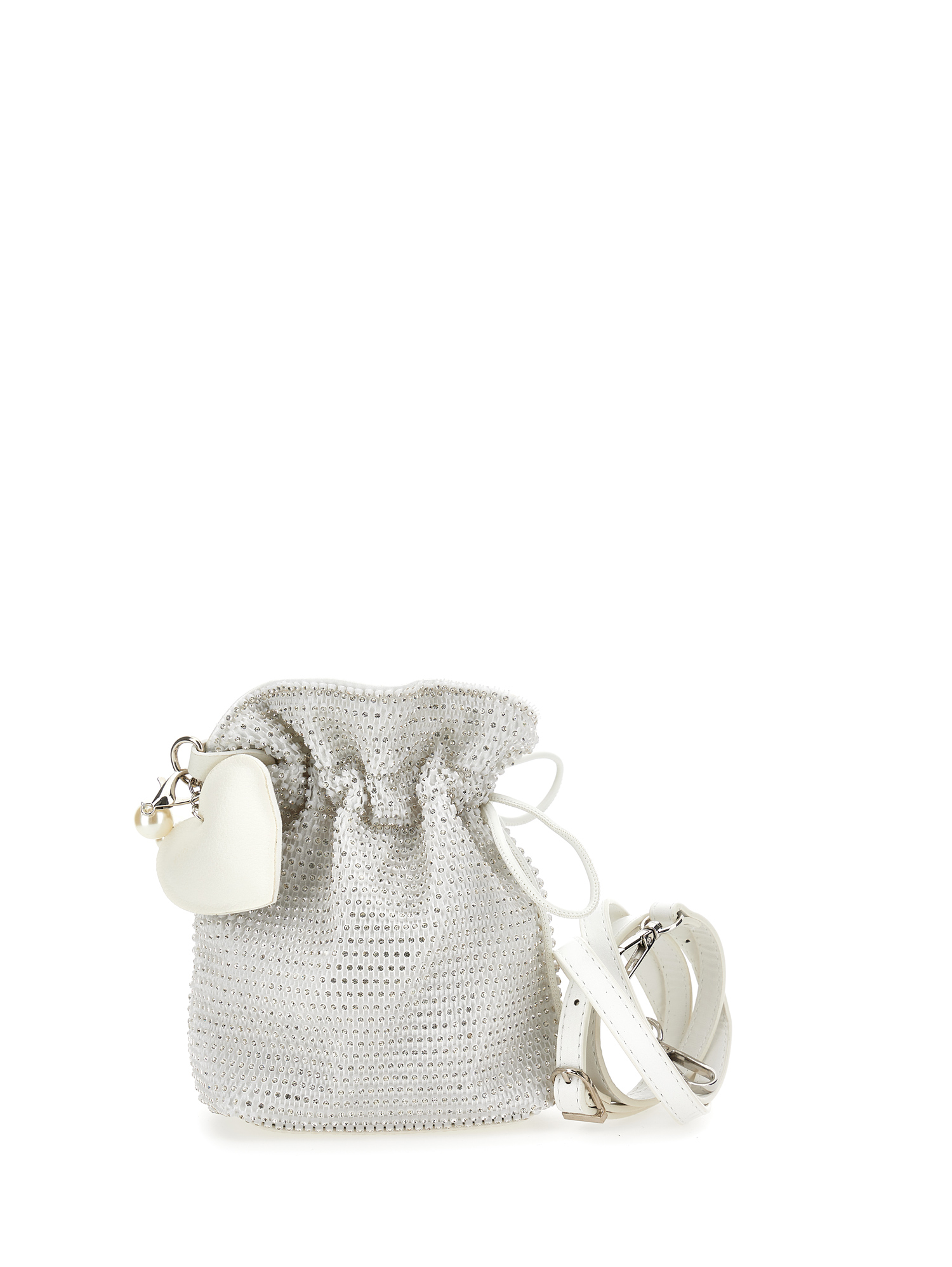 Shop Monnalisa Rhinestone Mesh Bag In Cream