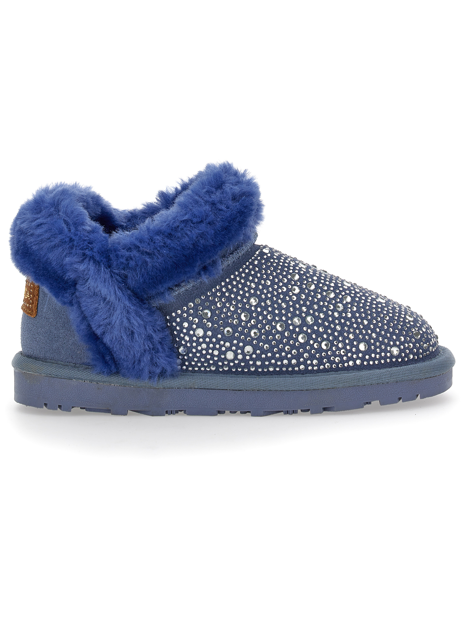 Monnalisa Kids'   Flat Crusted Leather Boots With Rhinestones In Steel Blue