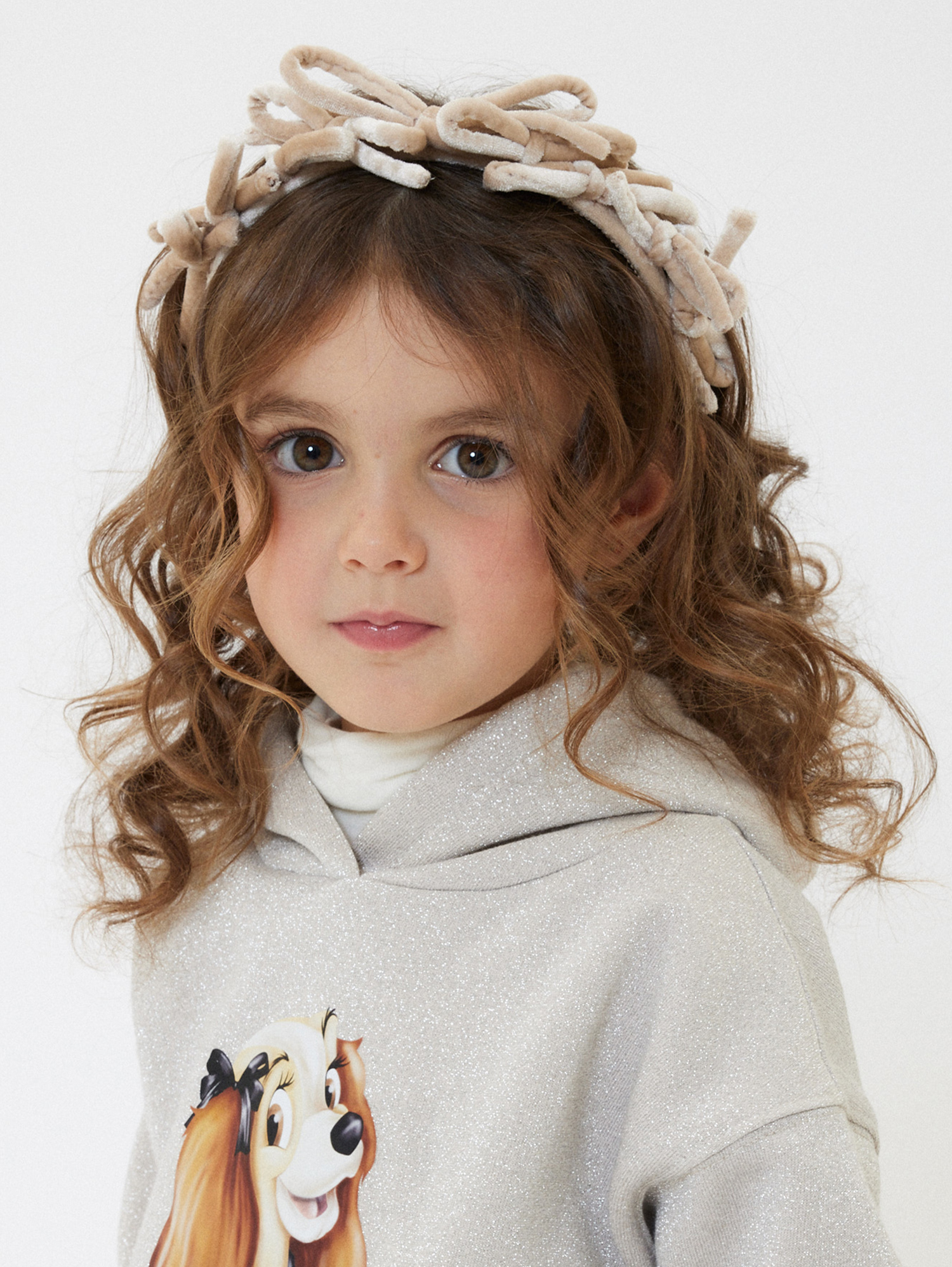 Monnalisa Velvet Headband With Bows In Beige