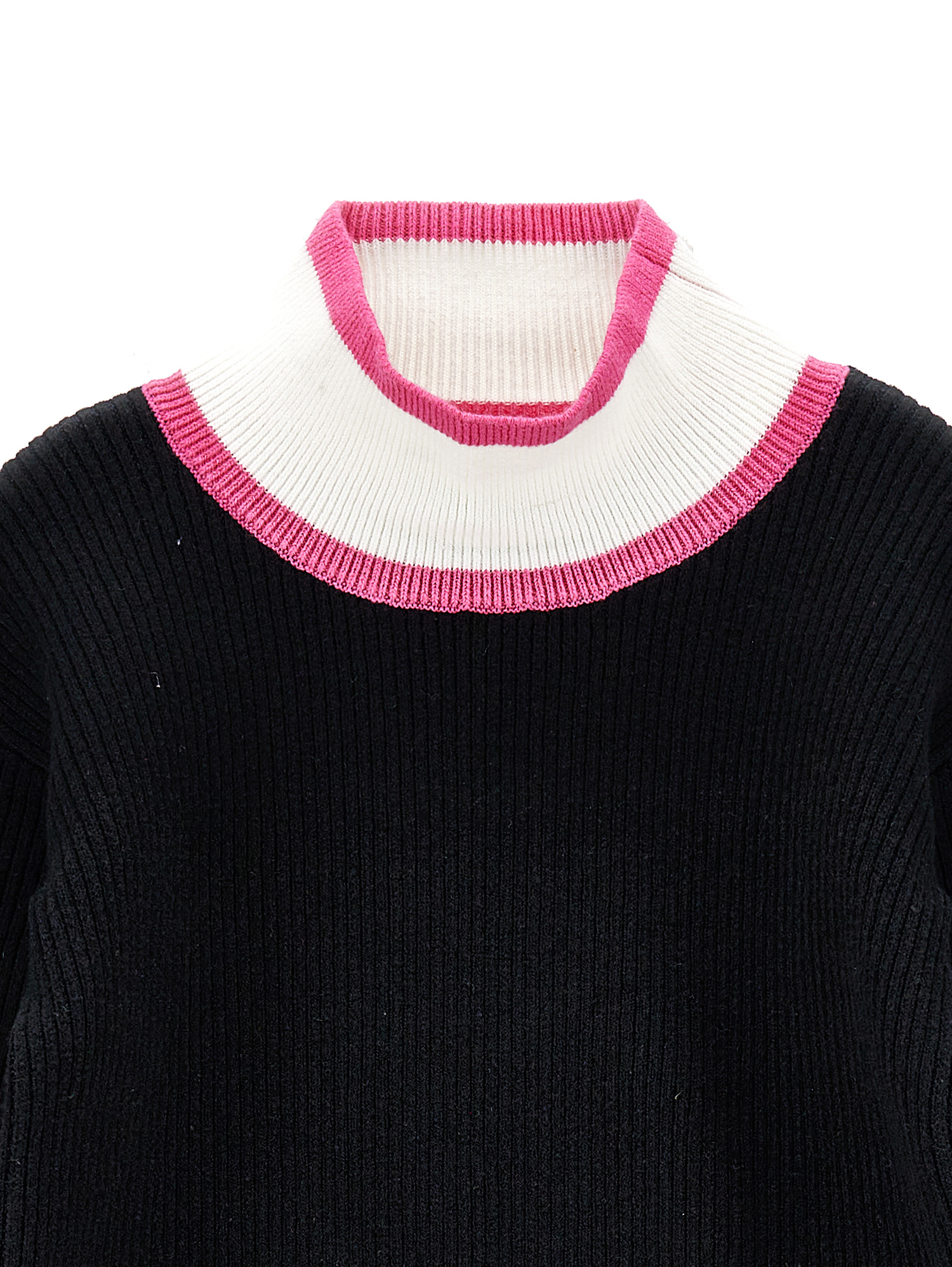 Monnalisa Ribbed Mini Sweater In Black + Fuchsia