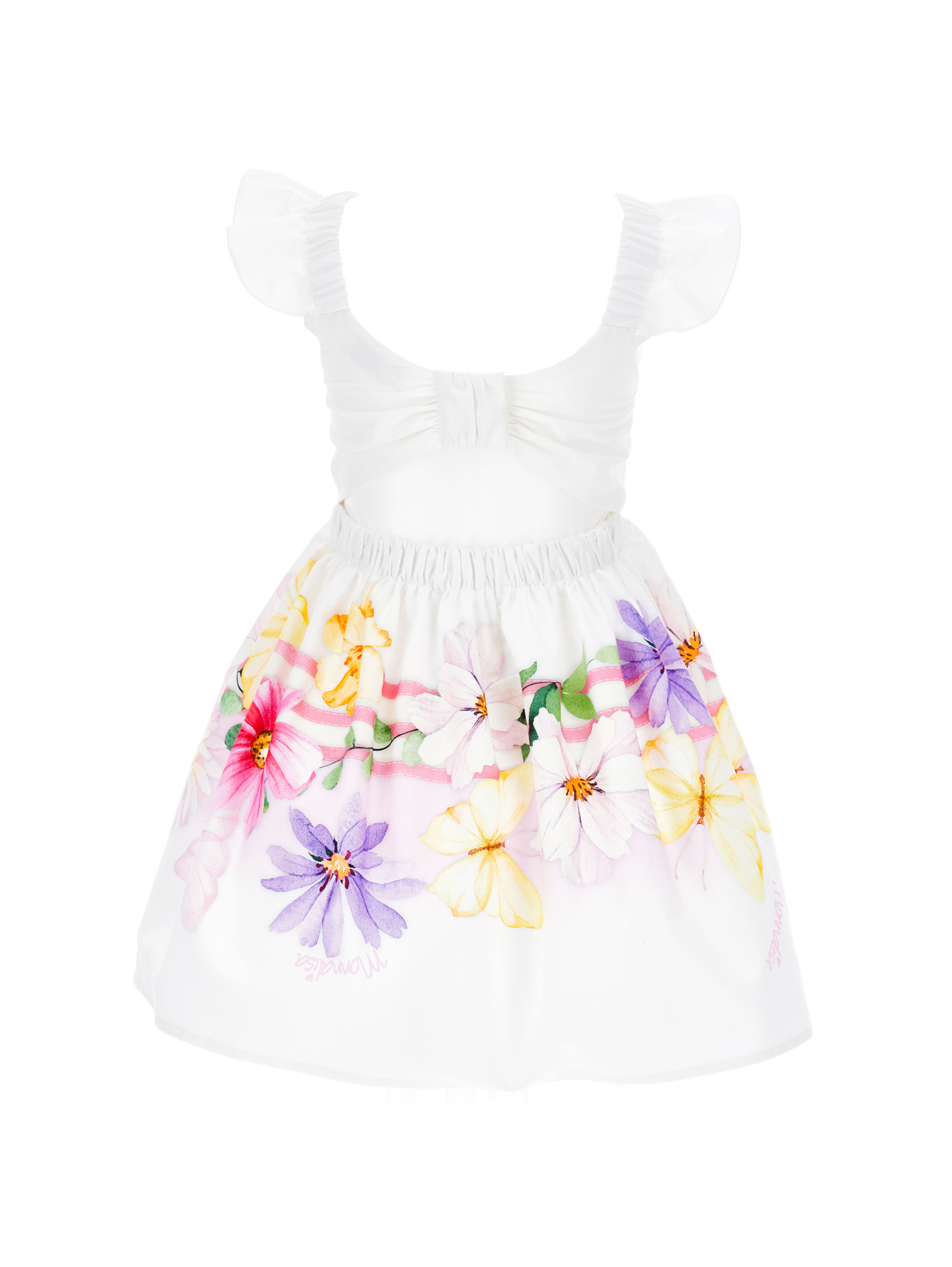 Shop Monnalisa Floral Poplin Dress With Butterfly In White + Multicolor