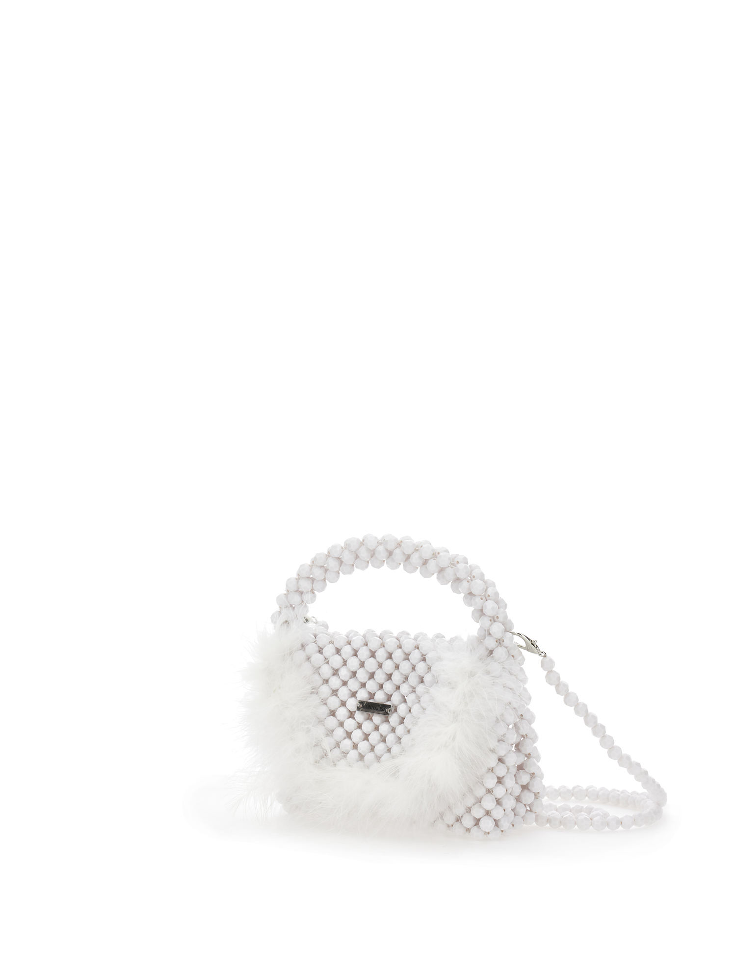 Monnalisa Crystal Bag With Feathers In Cream