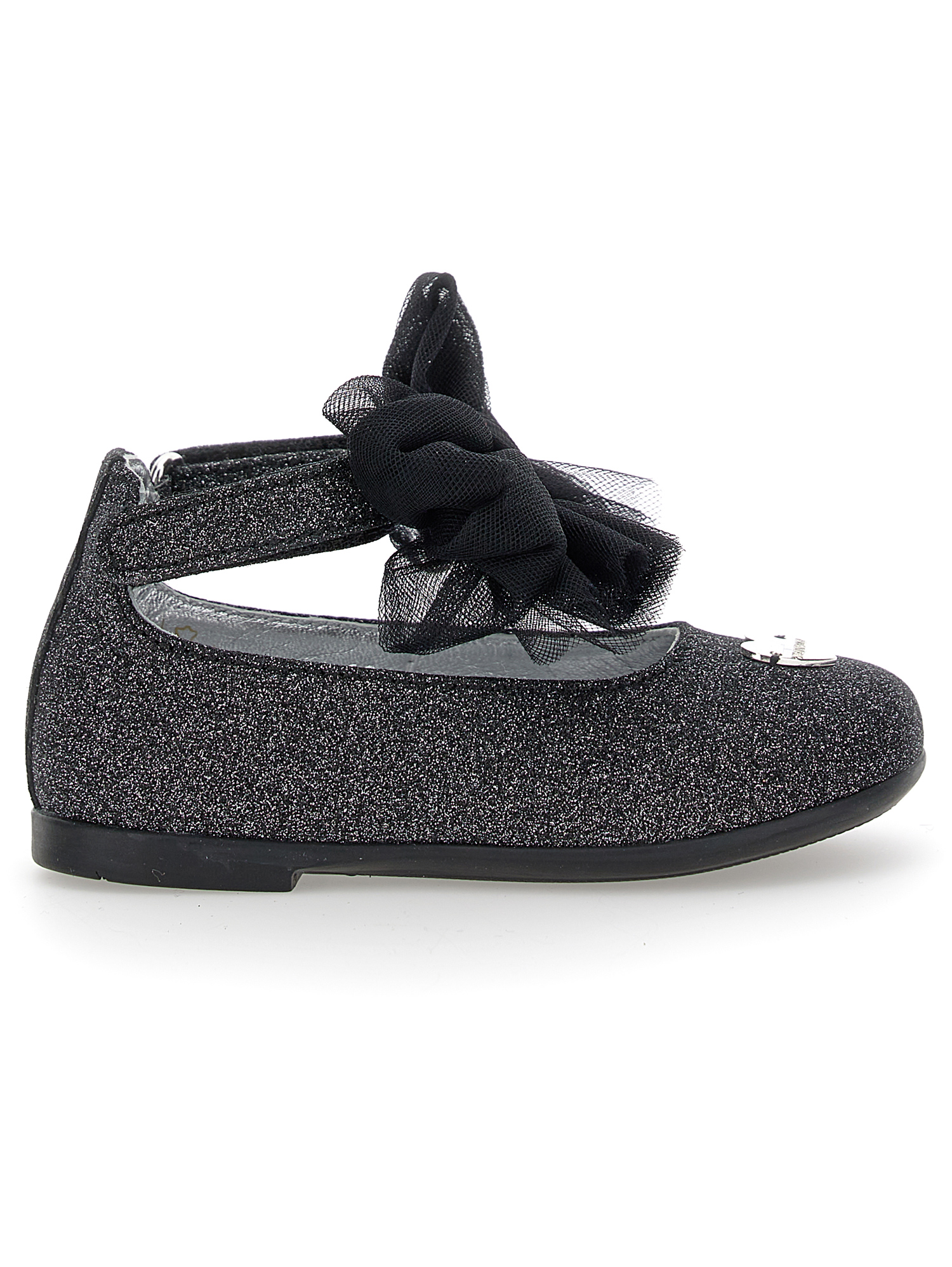 Monnalisa Glitter Ballet Flats With Bows In Black