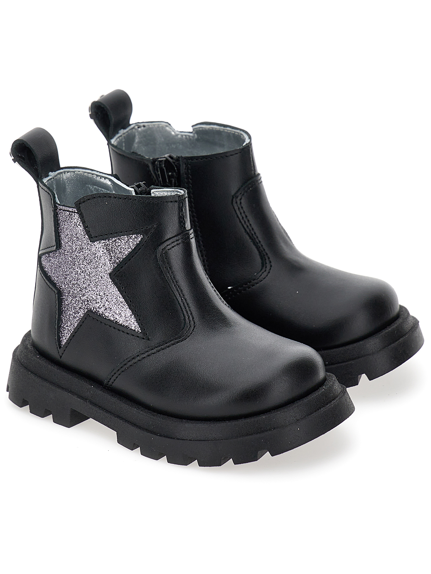 MONNALISA MONNALISA LEATHER BOOTS WITH GLITTER STAR