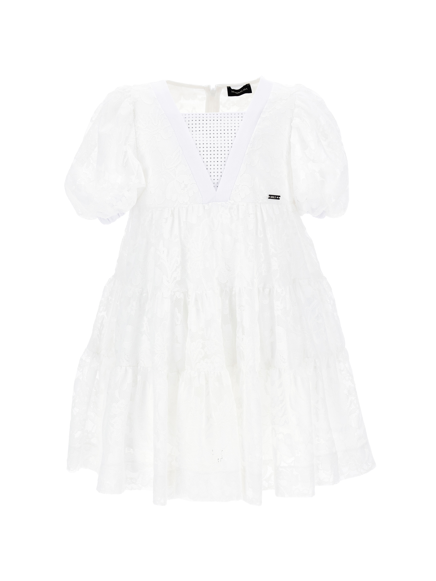 Monnalisa Rebrodé Lace Dress In White