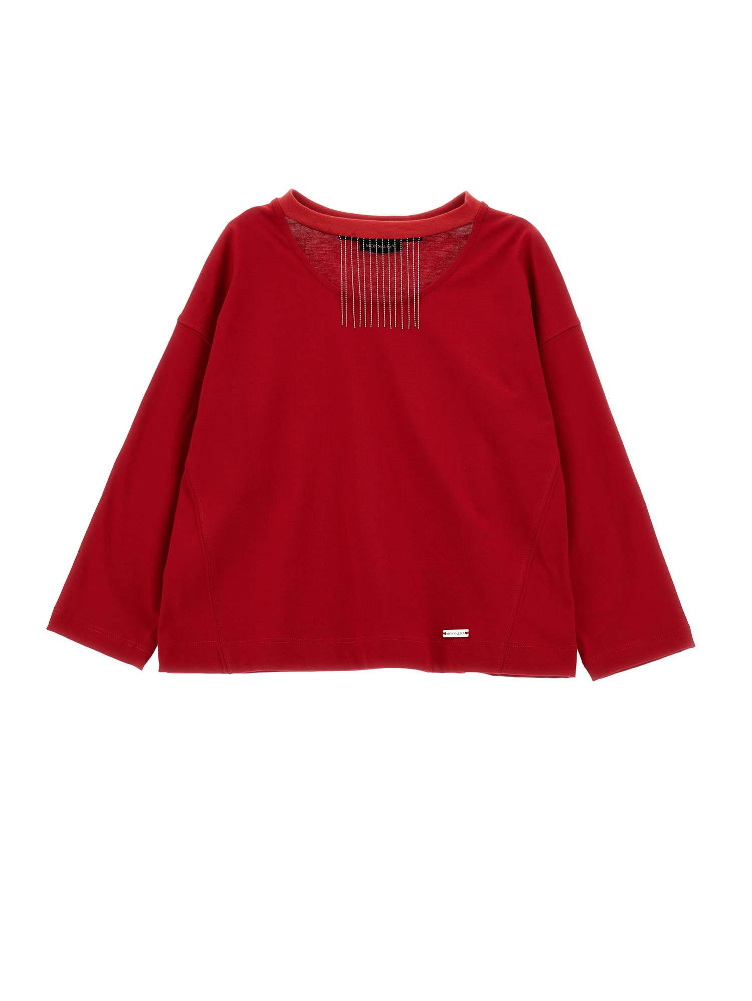 Monnalisa Kids'   Jersey T-shirt With Metallic Fringing In Ruby Red