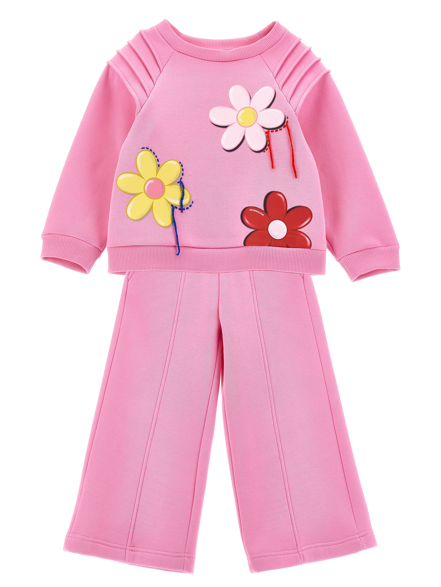 Monnalisa Daisy Fleece Set In Bright Peach Pink