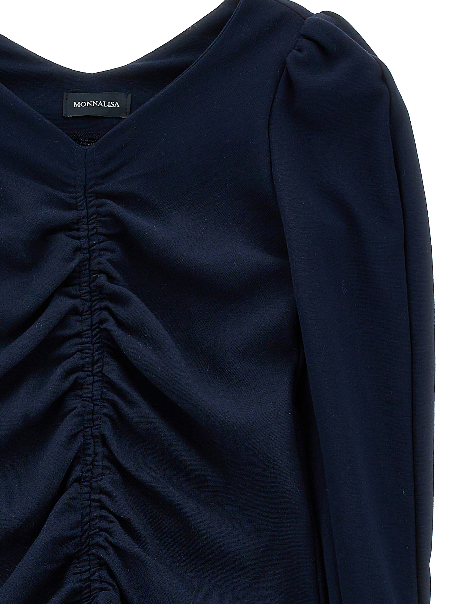 Monnalisa Draped Milano Stitch Dress In Dark Blue