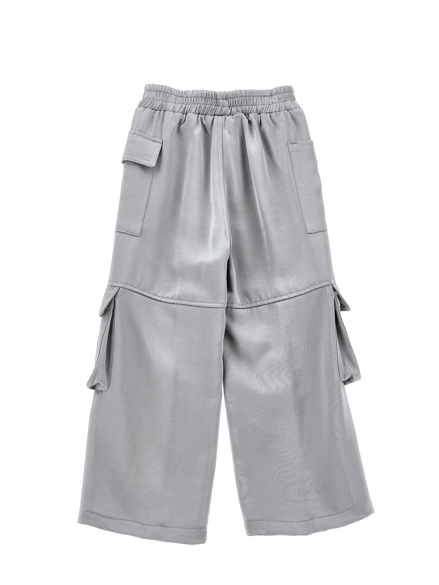 Monnalisa Chic Satin Cargo Trousers In Pearl Grey
