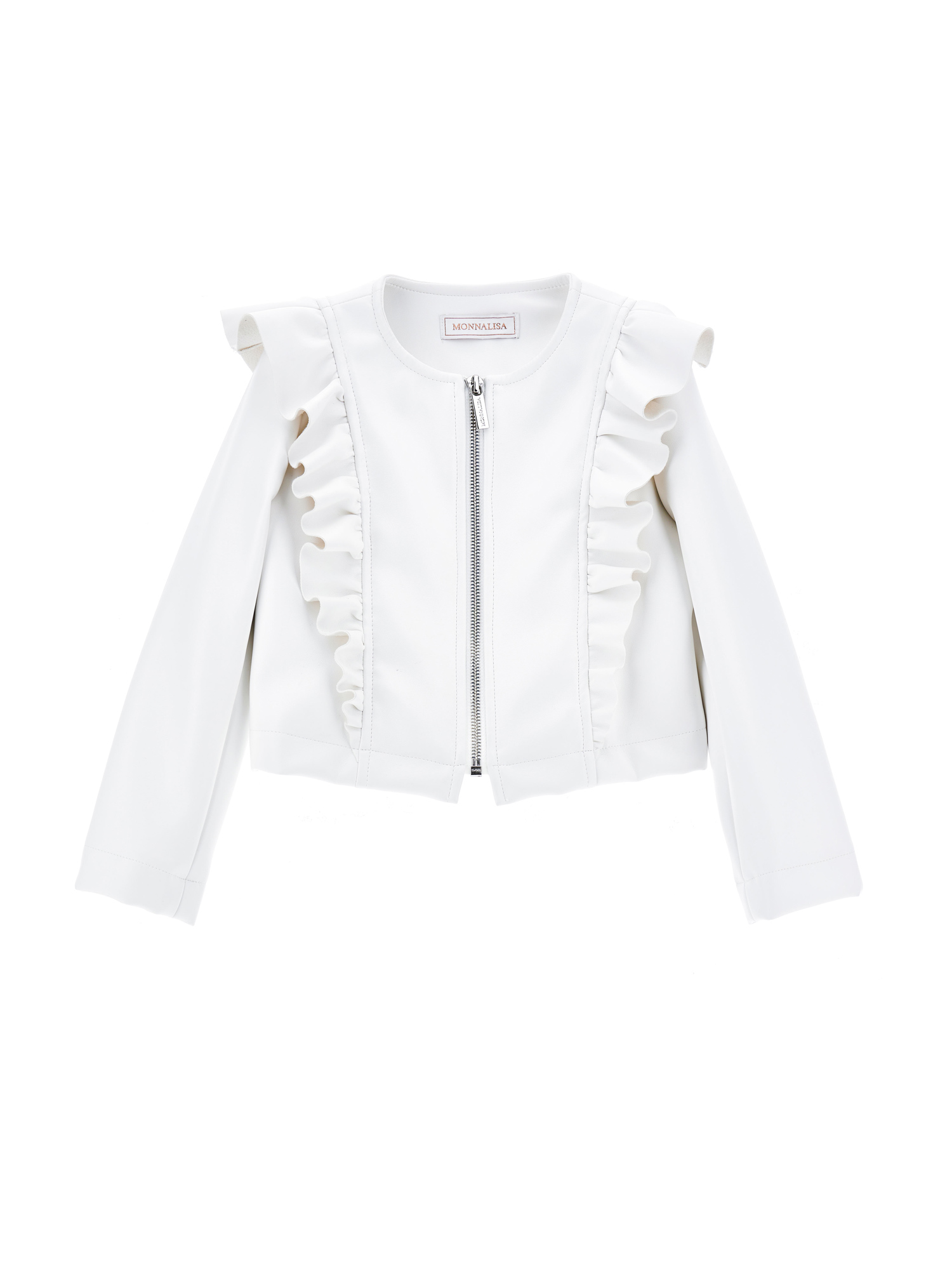 Monnalisa Kids'   Coated Fabric Jacket With Ruffles In White