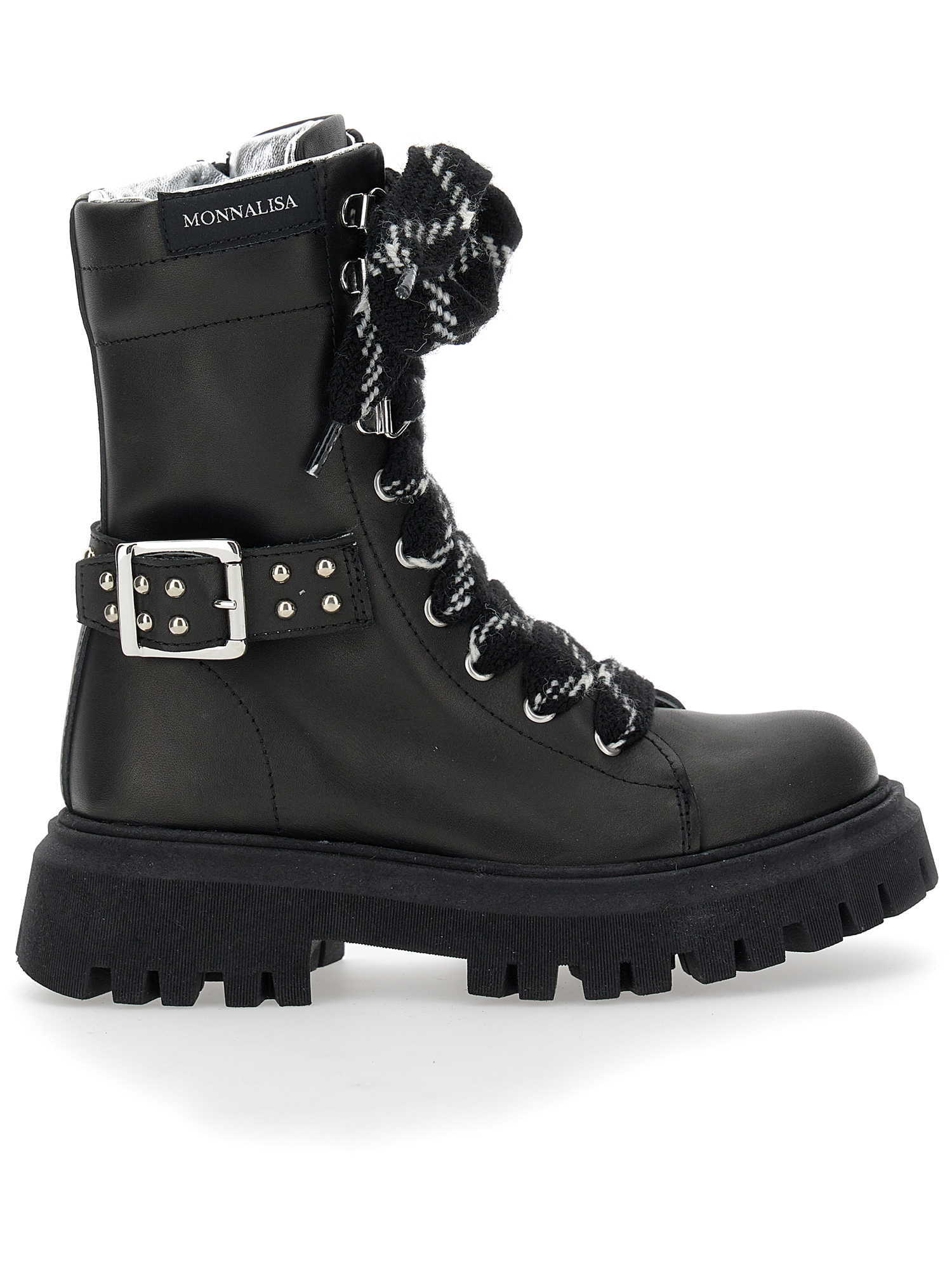 Monnalisa Rock Sheepskin-lined Leather Combat Boots In Black