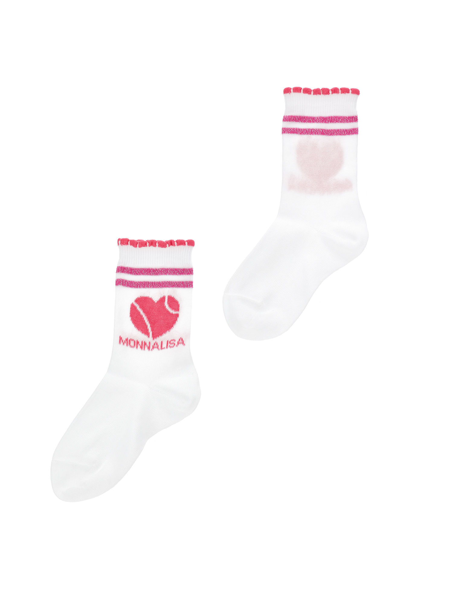 Monnalisa Set Of Scottish Thread Tennis Socks In White + Cherry Red