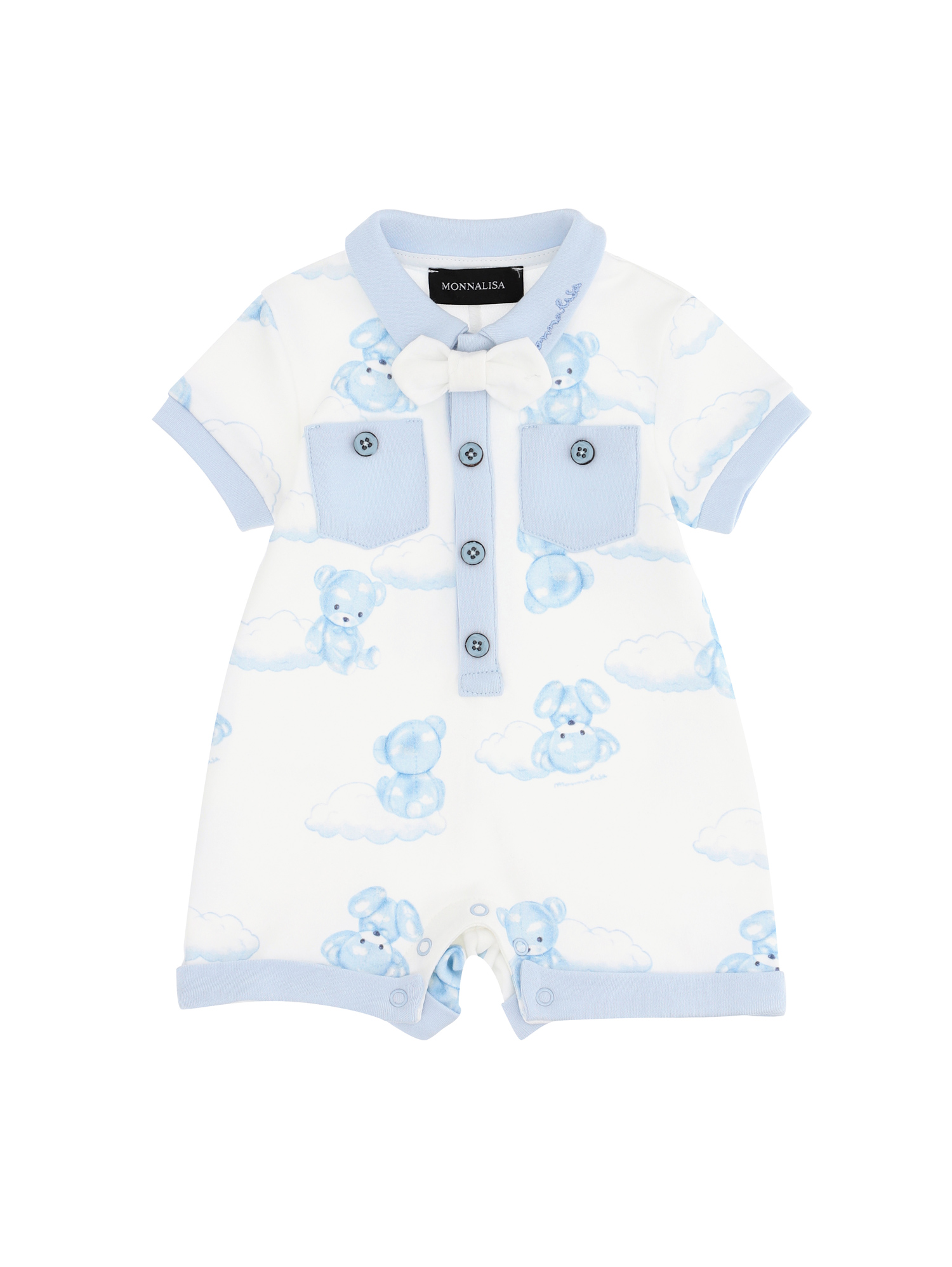 Cotton playsuit with bow tie Monnalisa Girls Clothing Playsuits 
