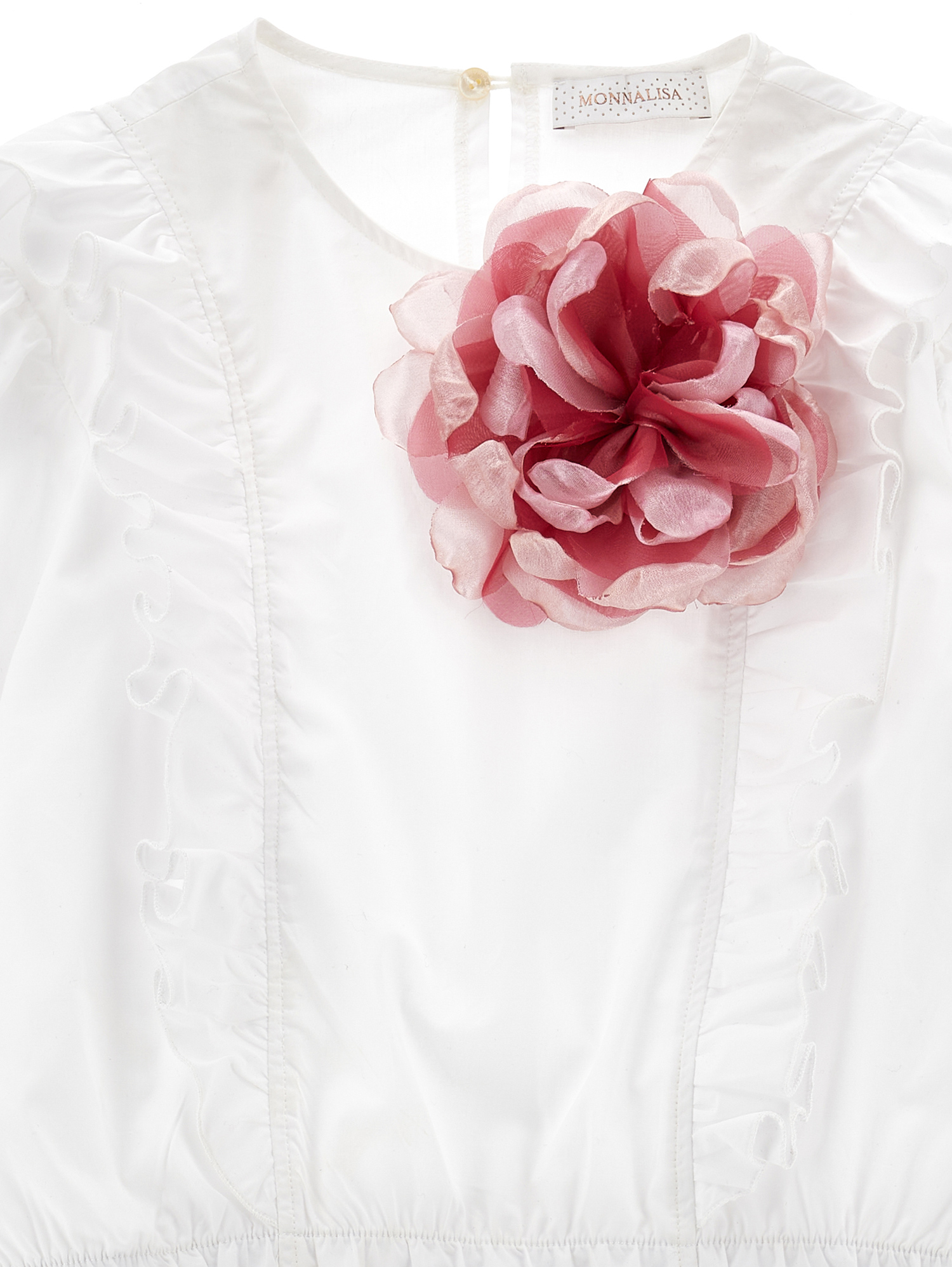 Monnalisa Poplin Top With Maxi Rose In Cream