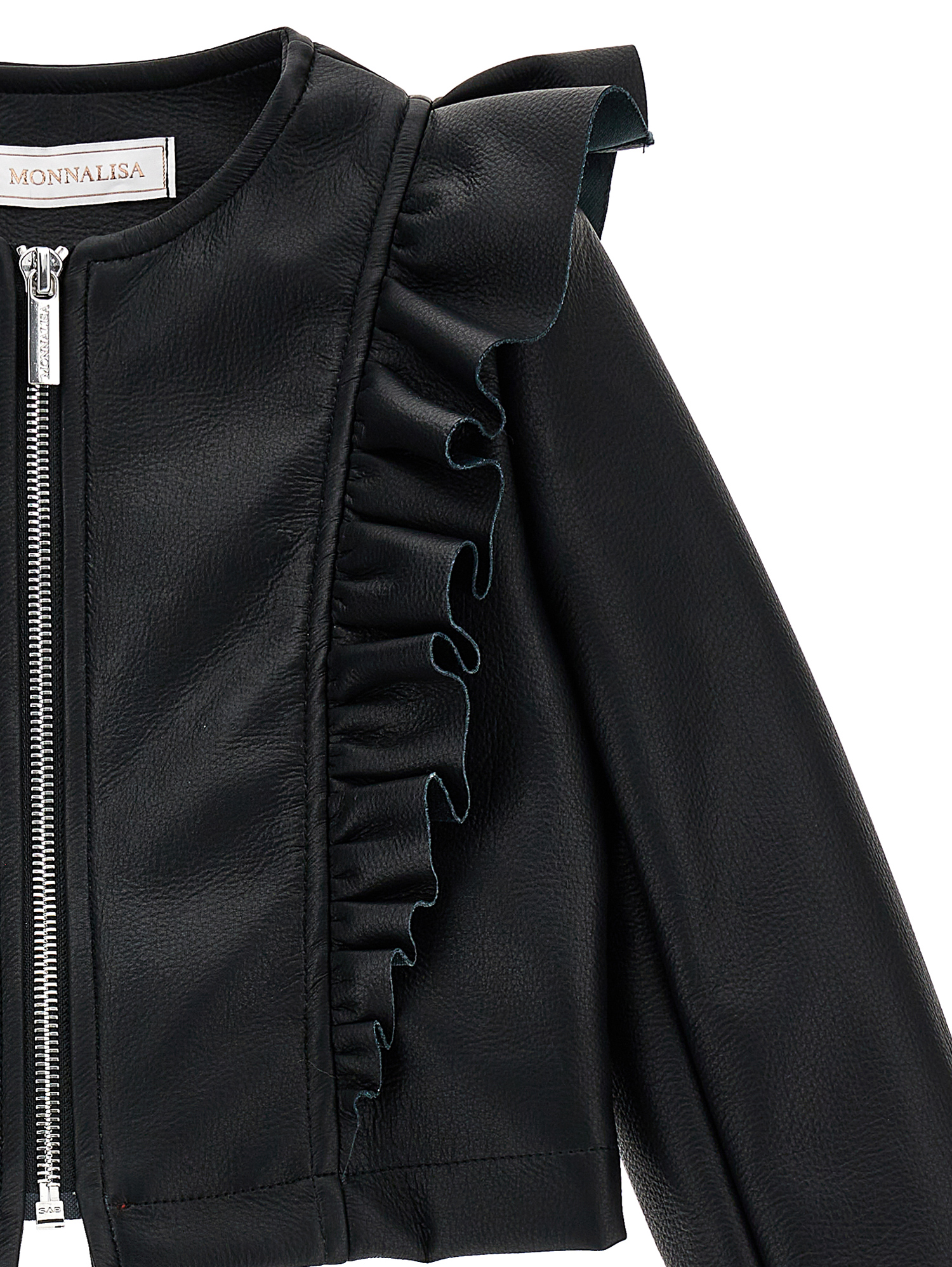 Shop Monnalisa Coated Fabric Jacket With Ruffles In Black